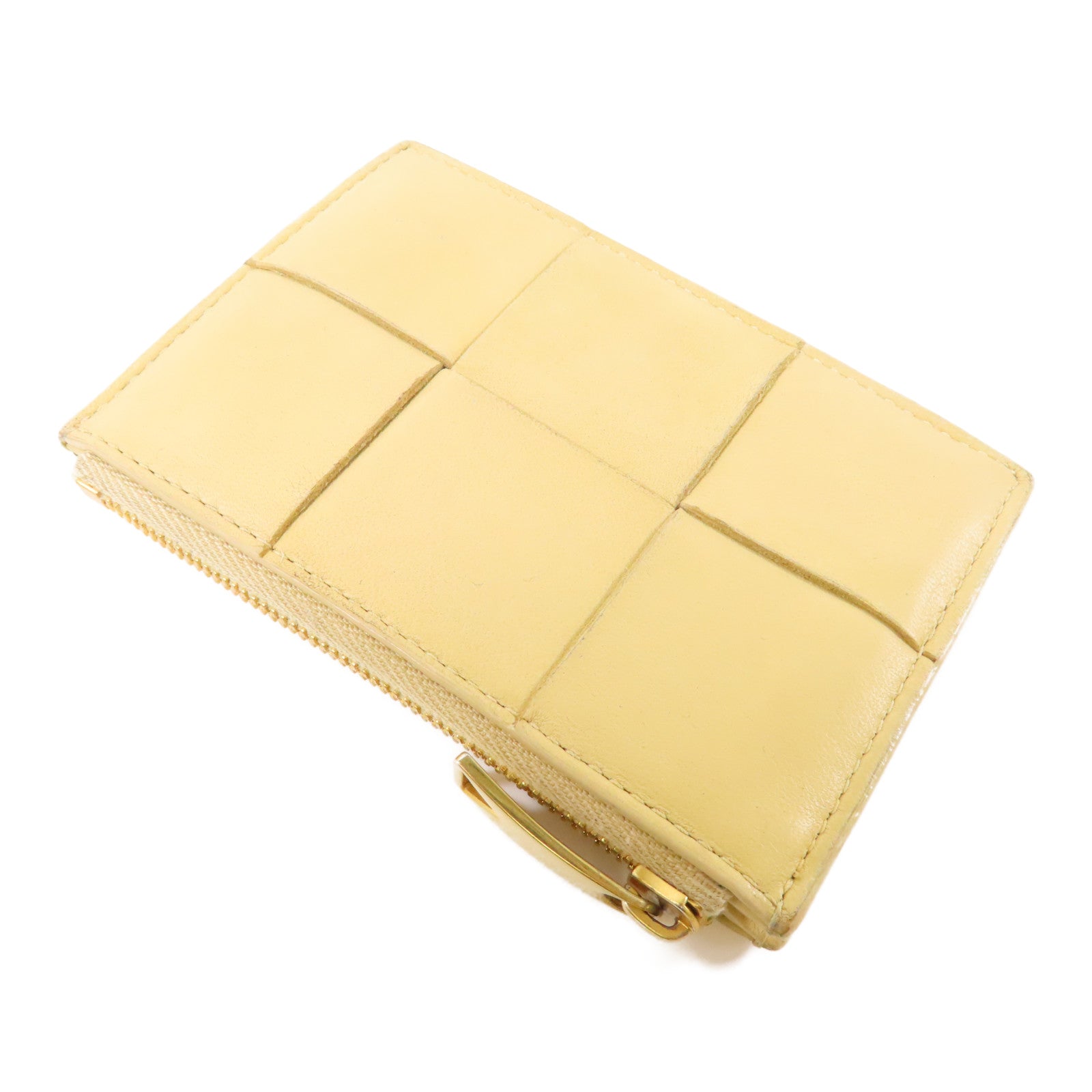 BOTTEGA VENETA 【激減優惠】牛皮皮革Card Case金扣卡片套黃色