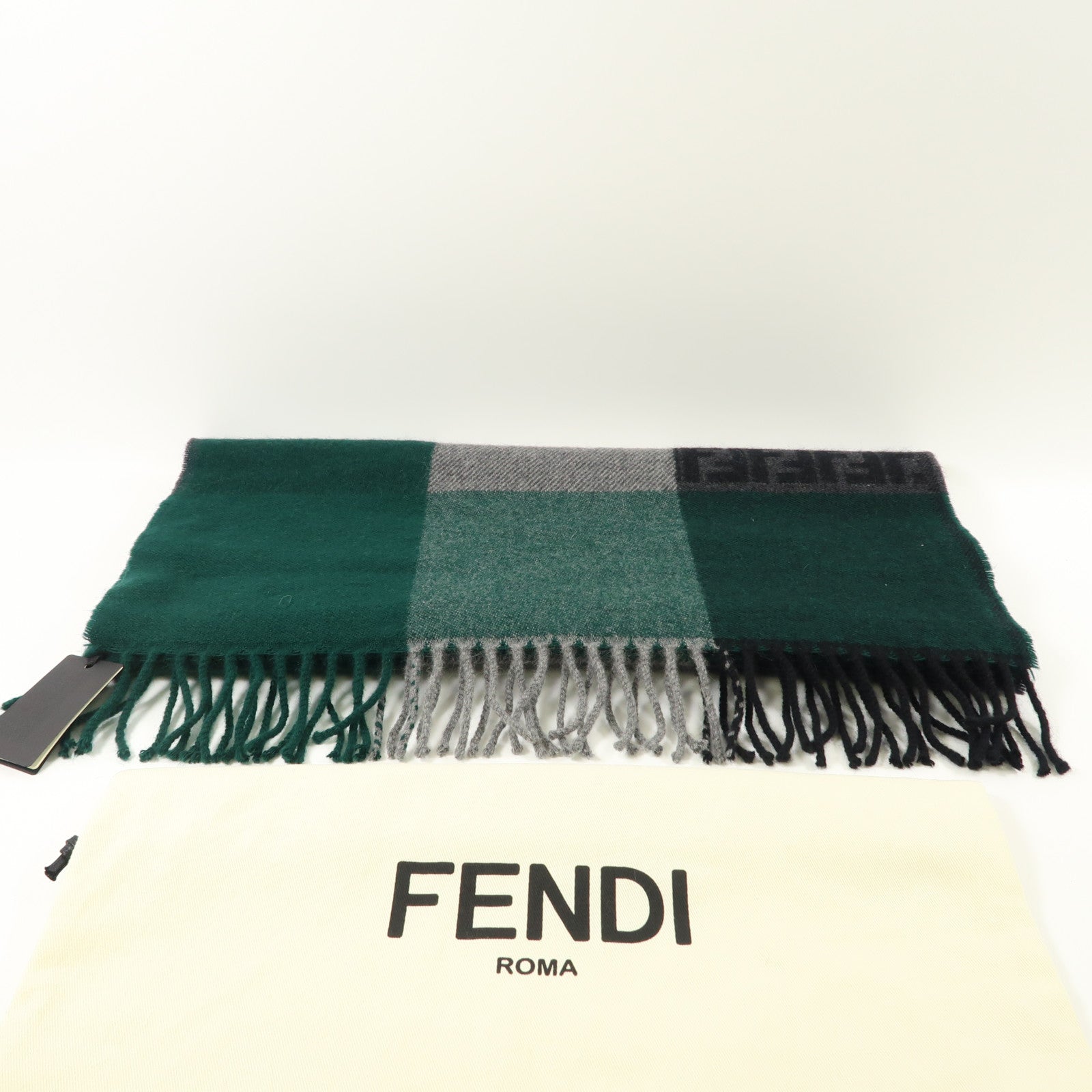 FENDI 羊毛/安哥拉毛Muffler圍巾灰色/綠色/黑色