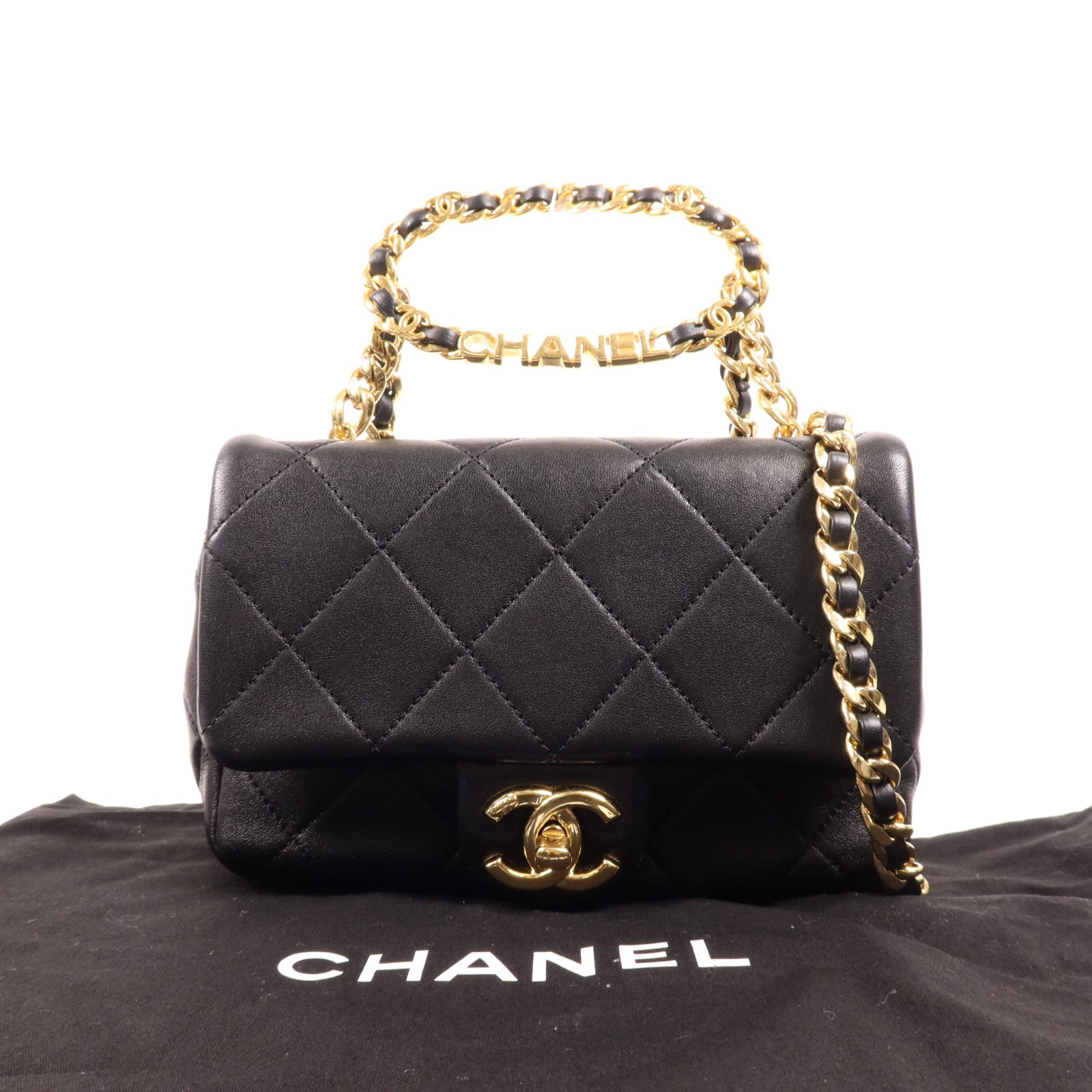 CHANEL 羊皮皮革Chain Shoulder金扣手挽肩背兩用袋