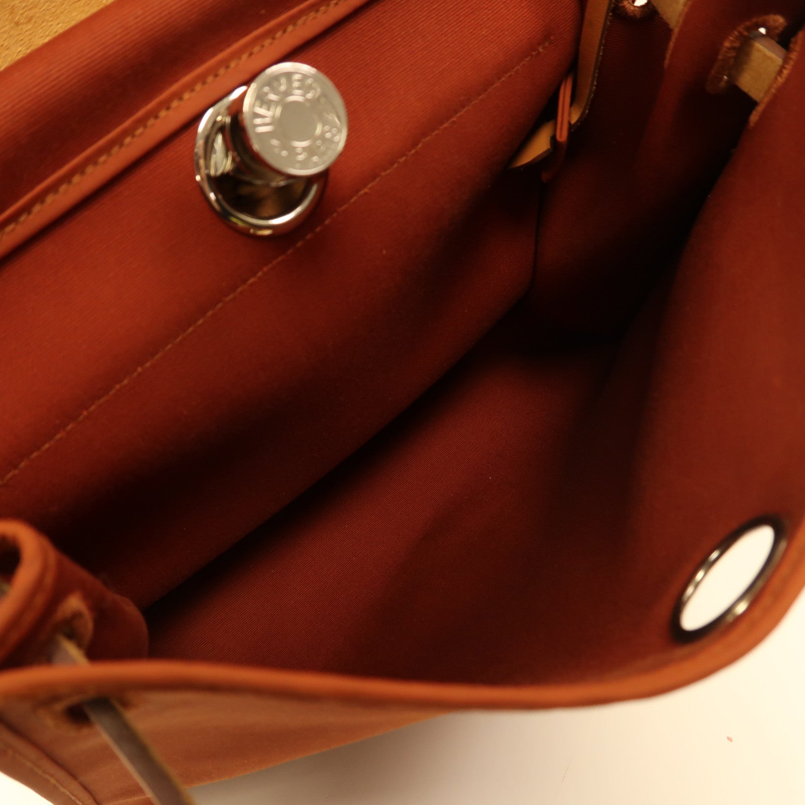 HERMES 帆布Herbag PM銀扣手挽肩背兩用袋古銅色