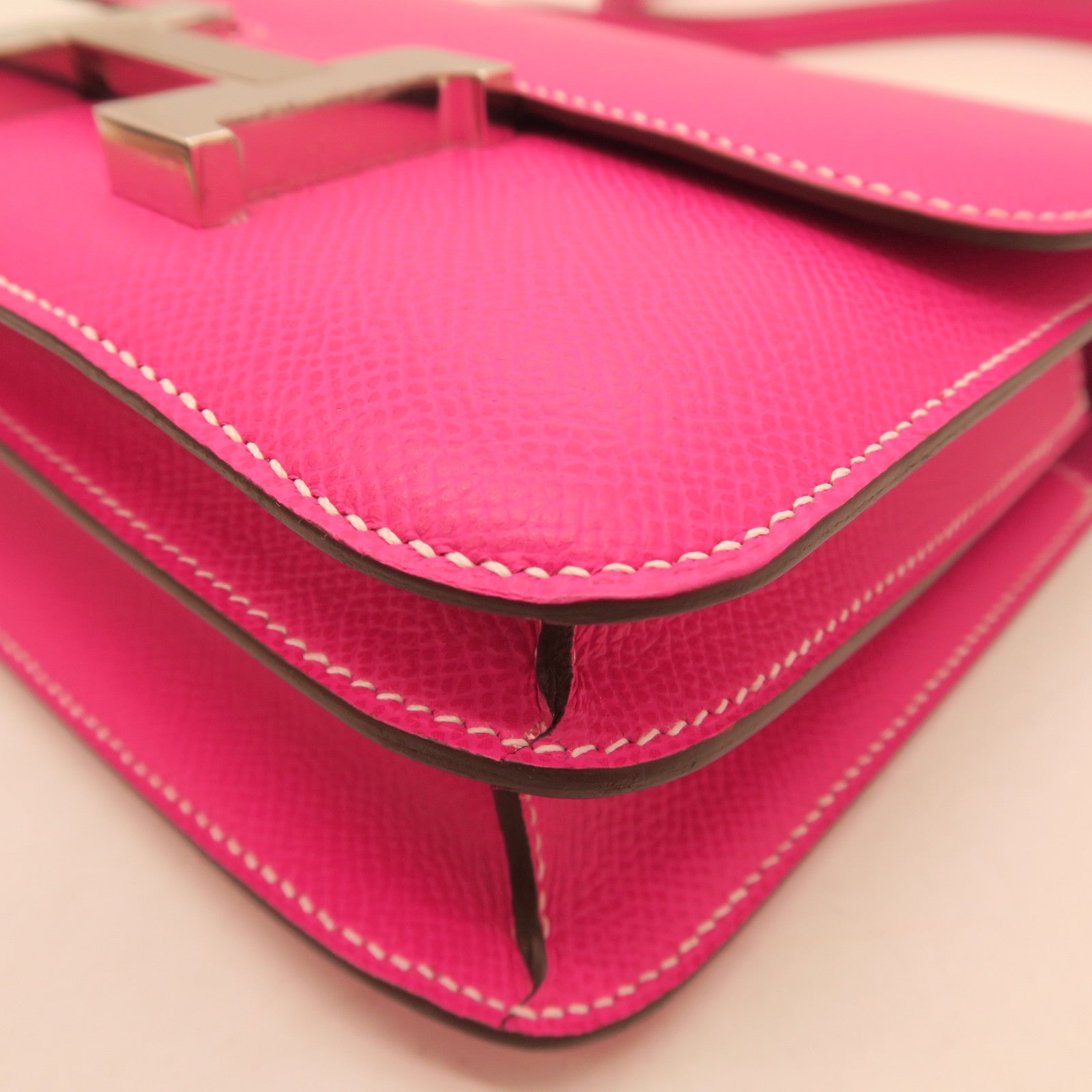 HERMES Epsom Leather Constance Mini Gold Buckle Shoulder Bag Rose