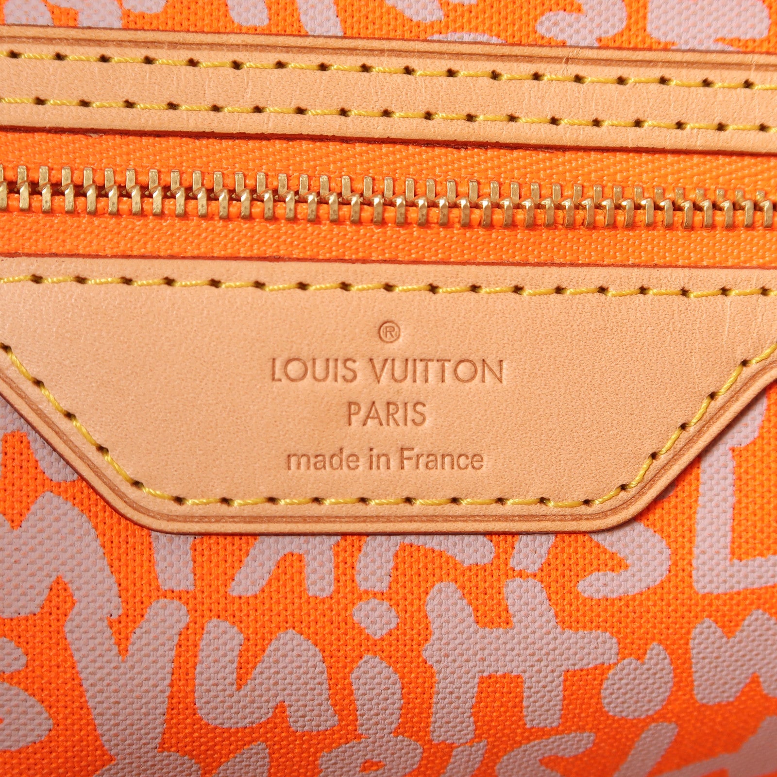 LOUIS VUITTON Monogram Graffiti Neverfull GM金扣肩背袋啡色/橙色