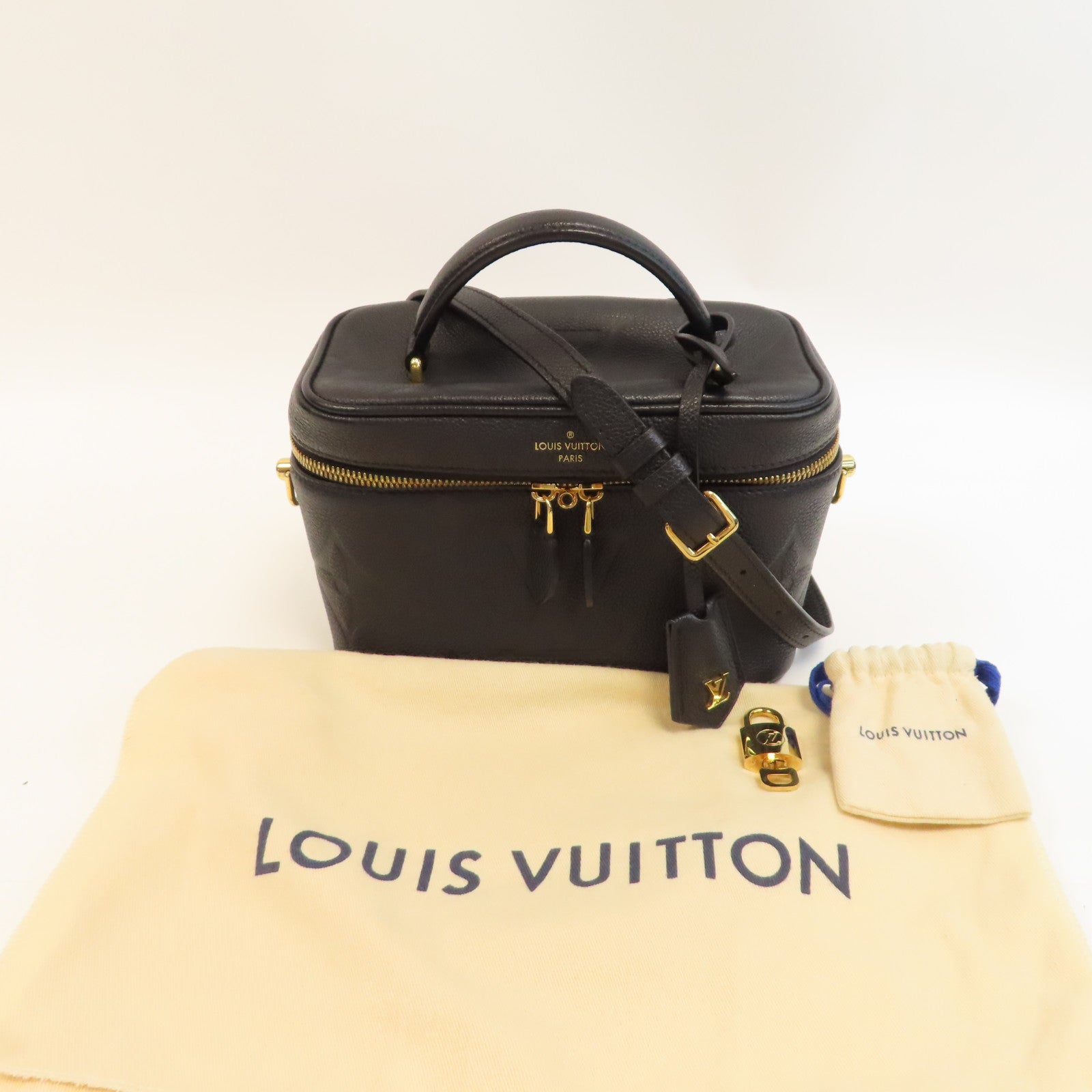 LOUIS VUITTON Monogram Empreinte Vanity PM金扣鏈帶手挽肩背兩用袋黑色