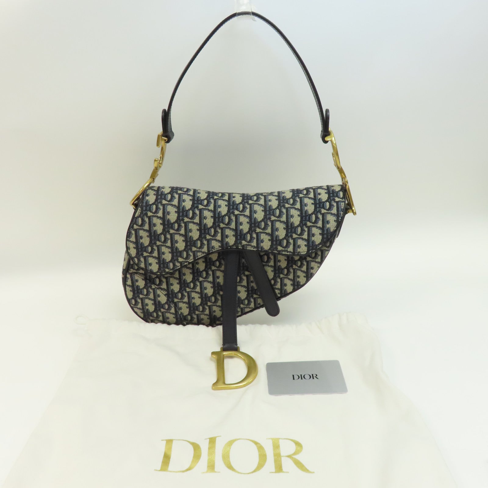 Dior 帆布Saddle Bag金扣手挽袋藍色