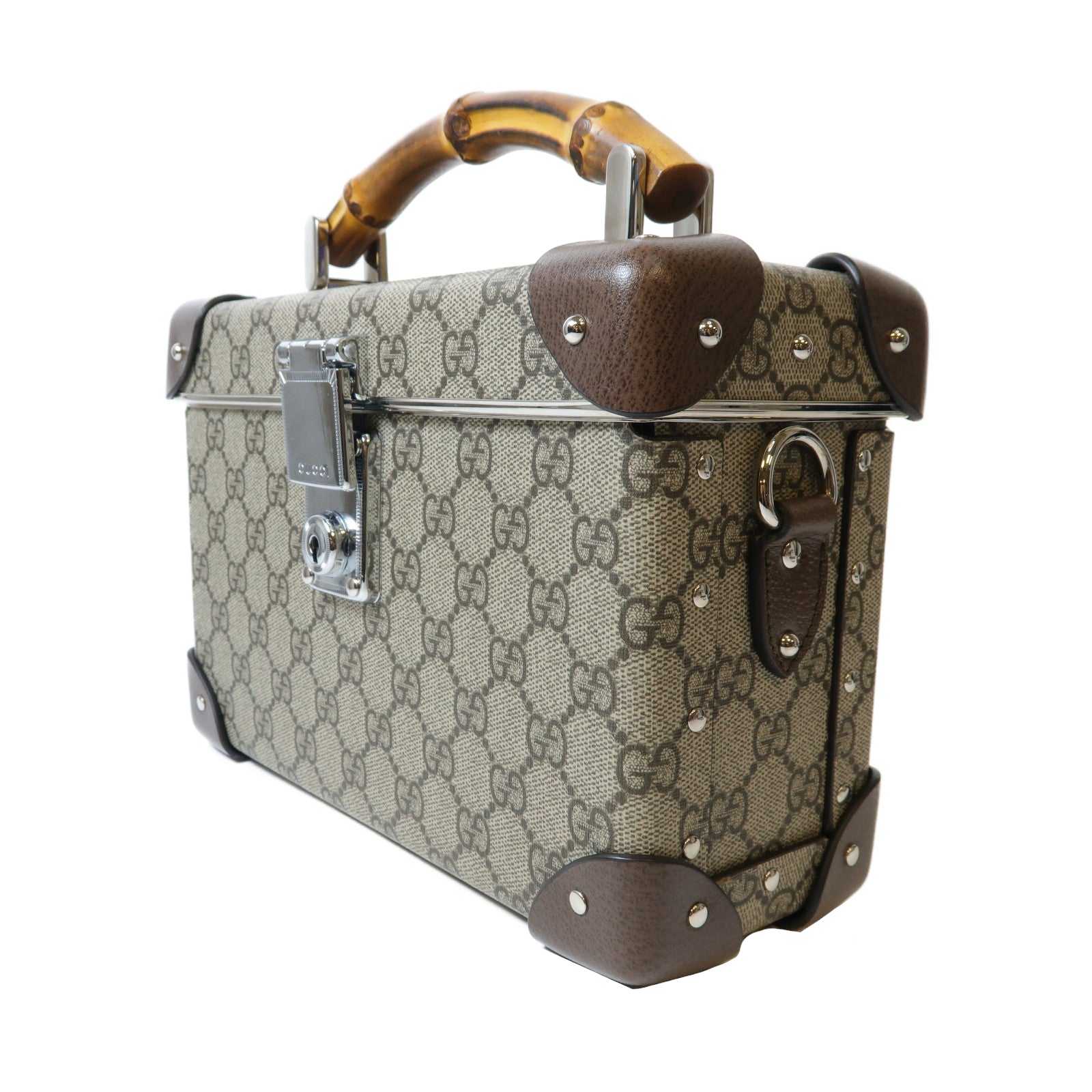 GUCCI GG帆布Globe-Trotter GG Beauty Case銀扣手挽肩背兩用袋/化妝箱啡色