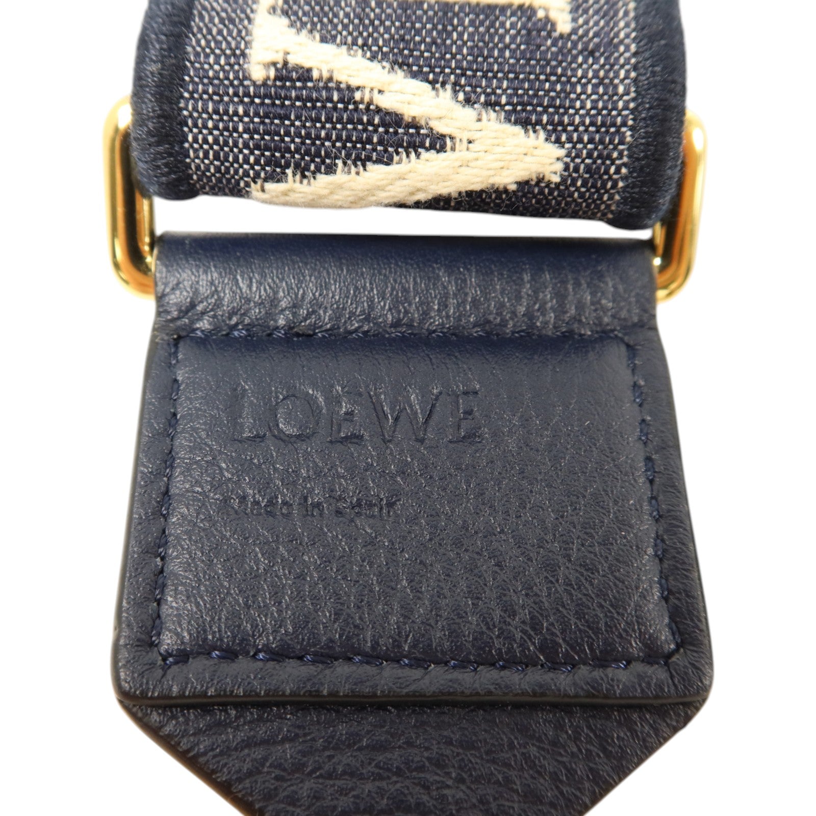 LOEWE 牛仔佈/牛皮皮革Anagram Bag Shoulder Strap金扣肩帶