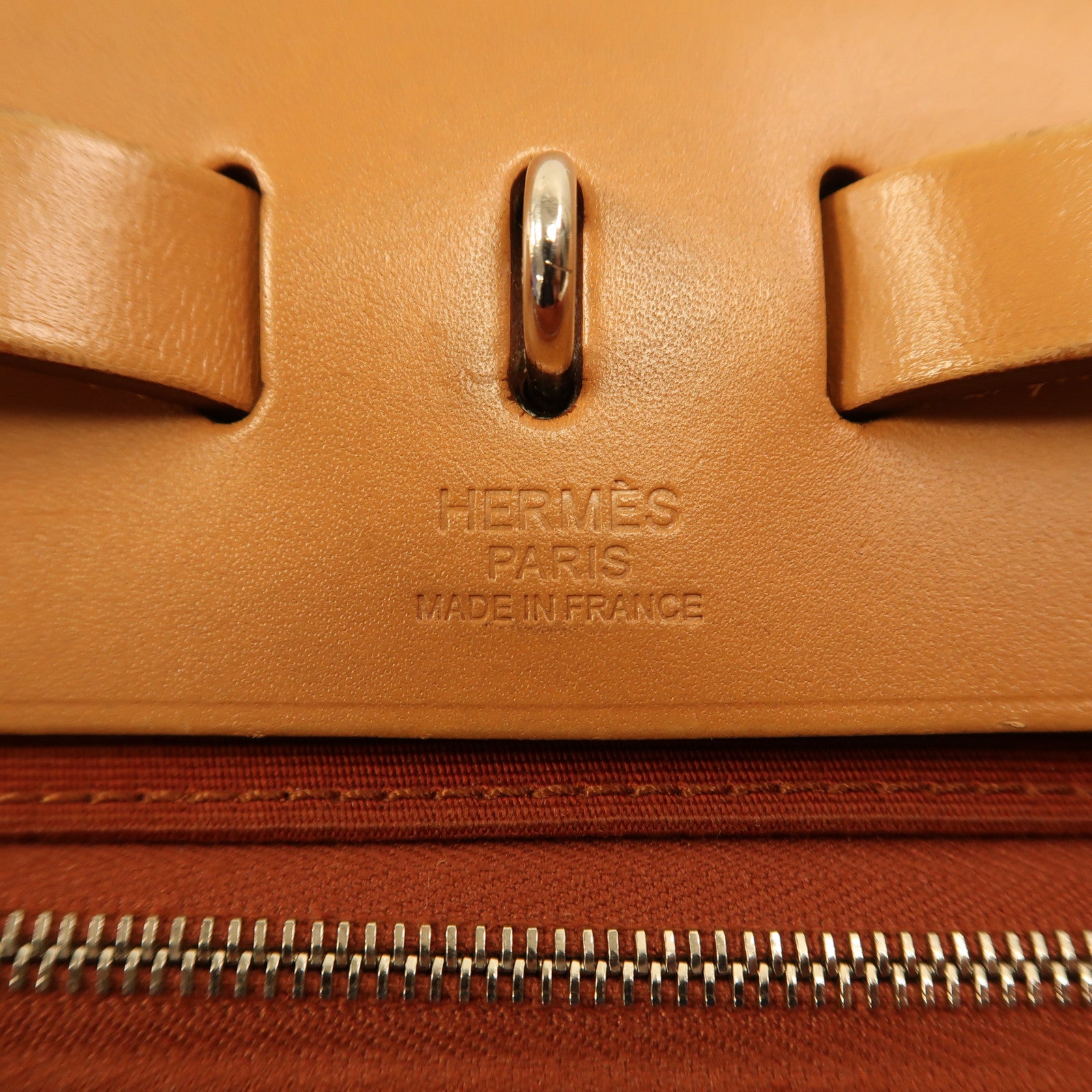 HERMES 帆布Herbag PM銀扣手挽肩背兩用袋古銅色