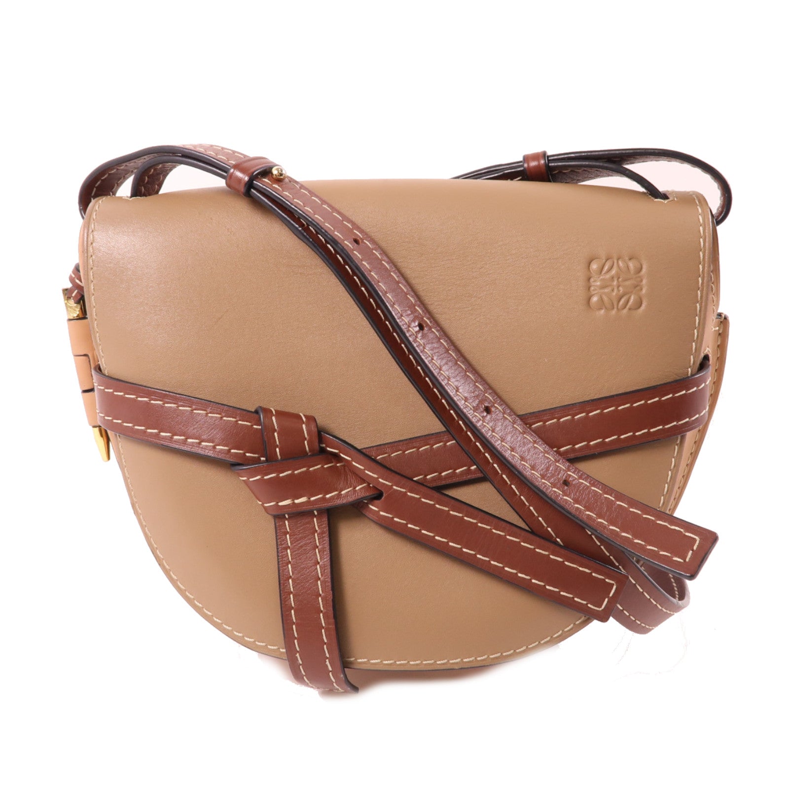 LOEWE 牛皮皮革Gate Shoulder Bag金扣肩背袋棕色