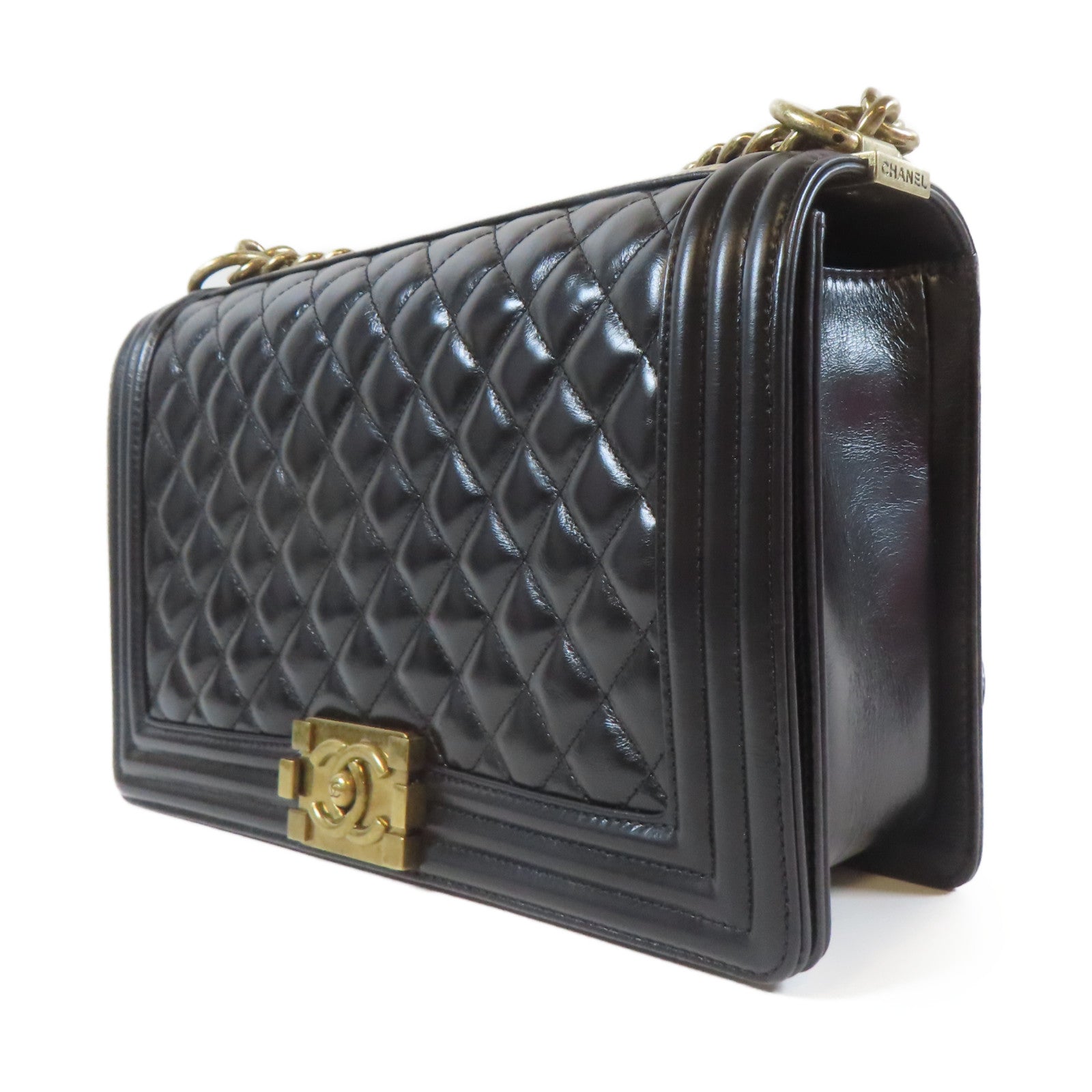 CHANEL 【激減優惠】菱格牛皮皮革Boy Chanel金扣鏈帶肩背袋黑色