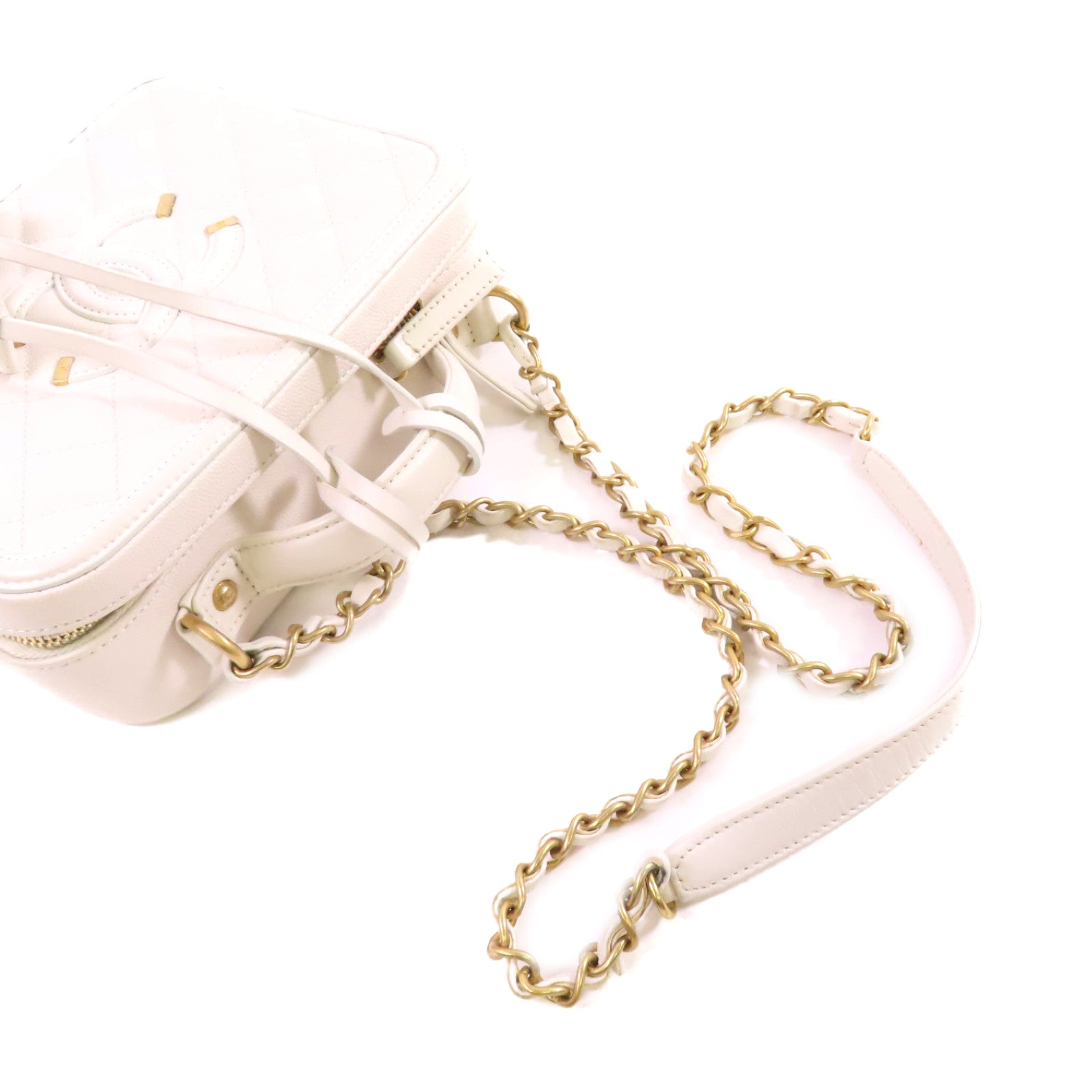 CHANEL 牛皮皮革Vanity Shoulder Bag金扣手挽肩背兩用袋白色