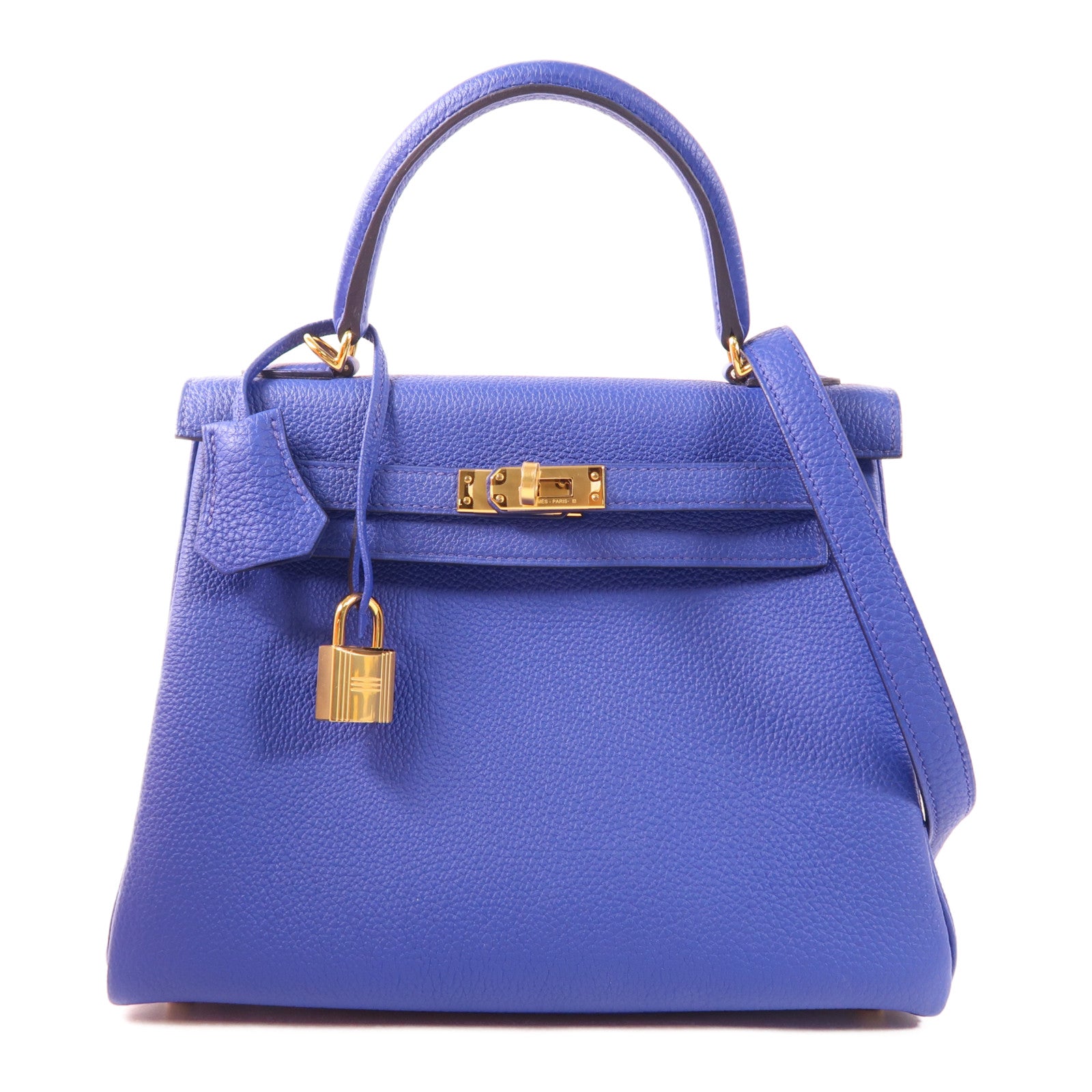 HERMES Togo皮革Kelly 25金扣手挽肩背兩用袋Bleu Royal