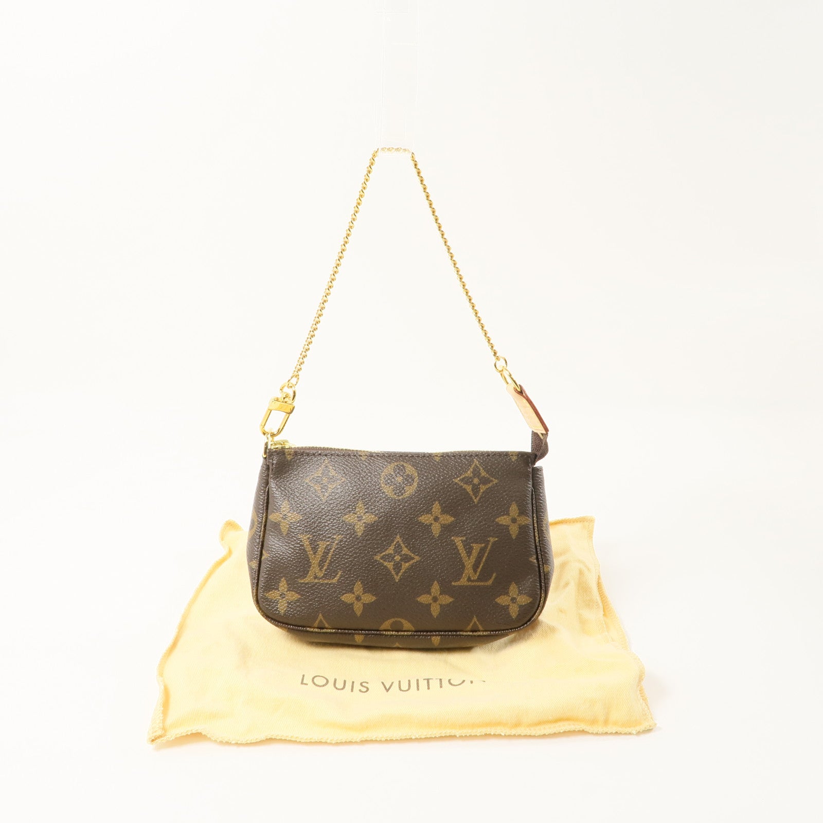 LOUIS VUITTON Monogram Mini Pochette Accessoires金扣手挽袋棕色