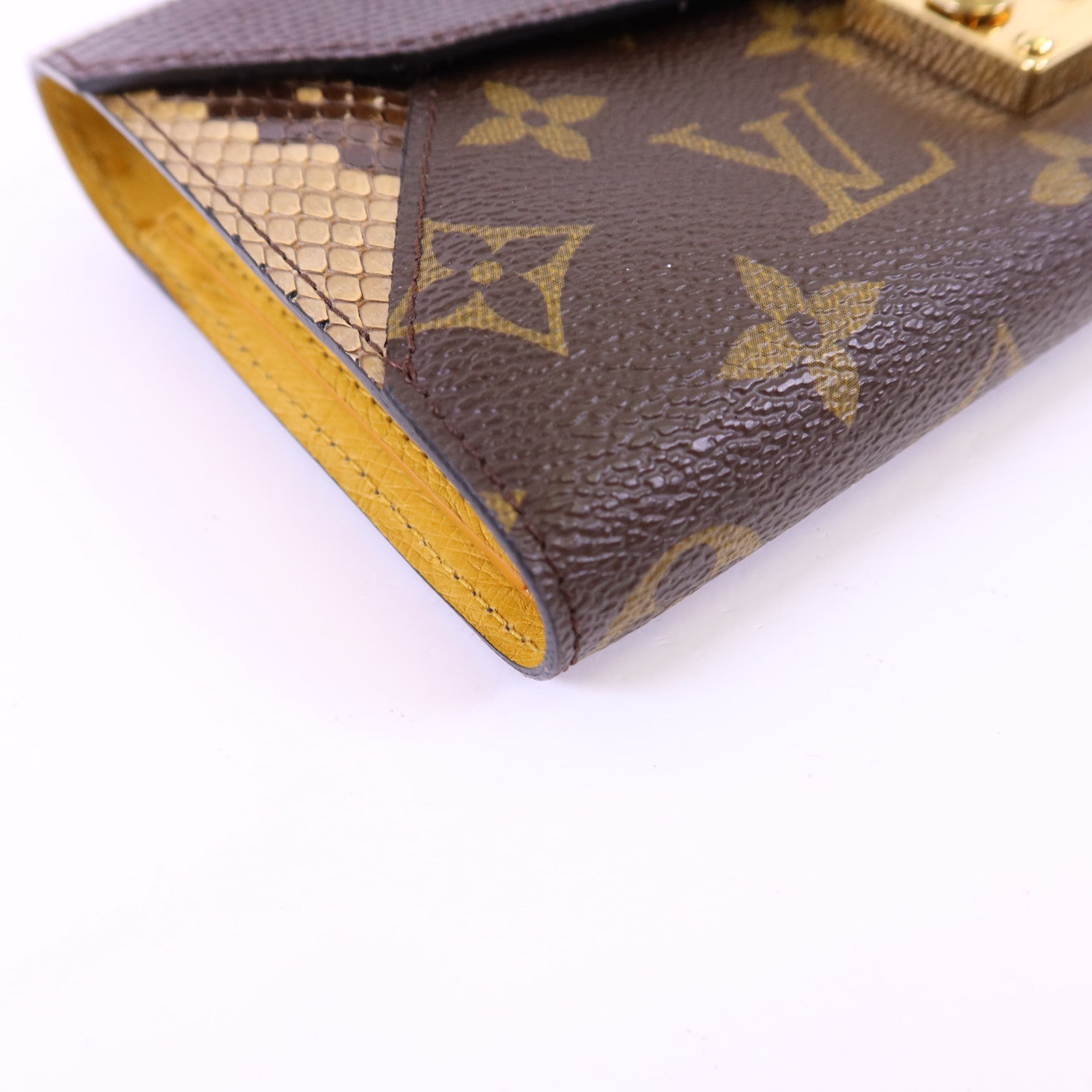 LOUIS VUITTON 蛇皮皮革/蜥蝪皮革/鴕鳥皮革/Monogram Long Trifold Wallet金扣長錢包