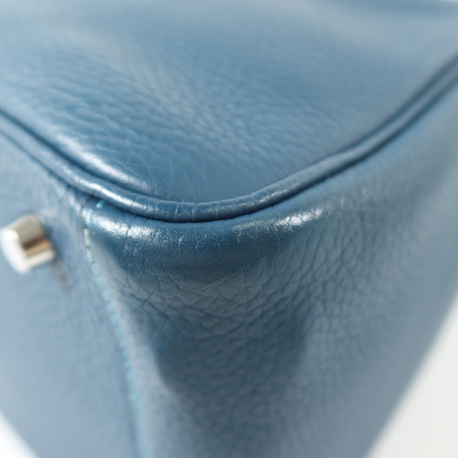 HERMES Clemence皮革Lindy 30銀扣手挽肩背兩用袋Turquoise/Colvert