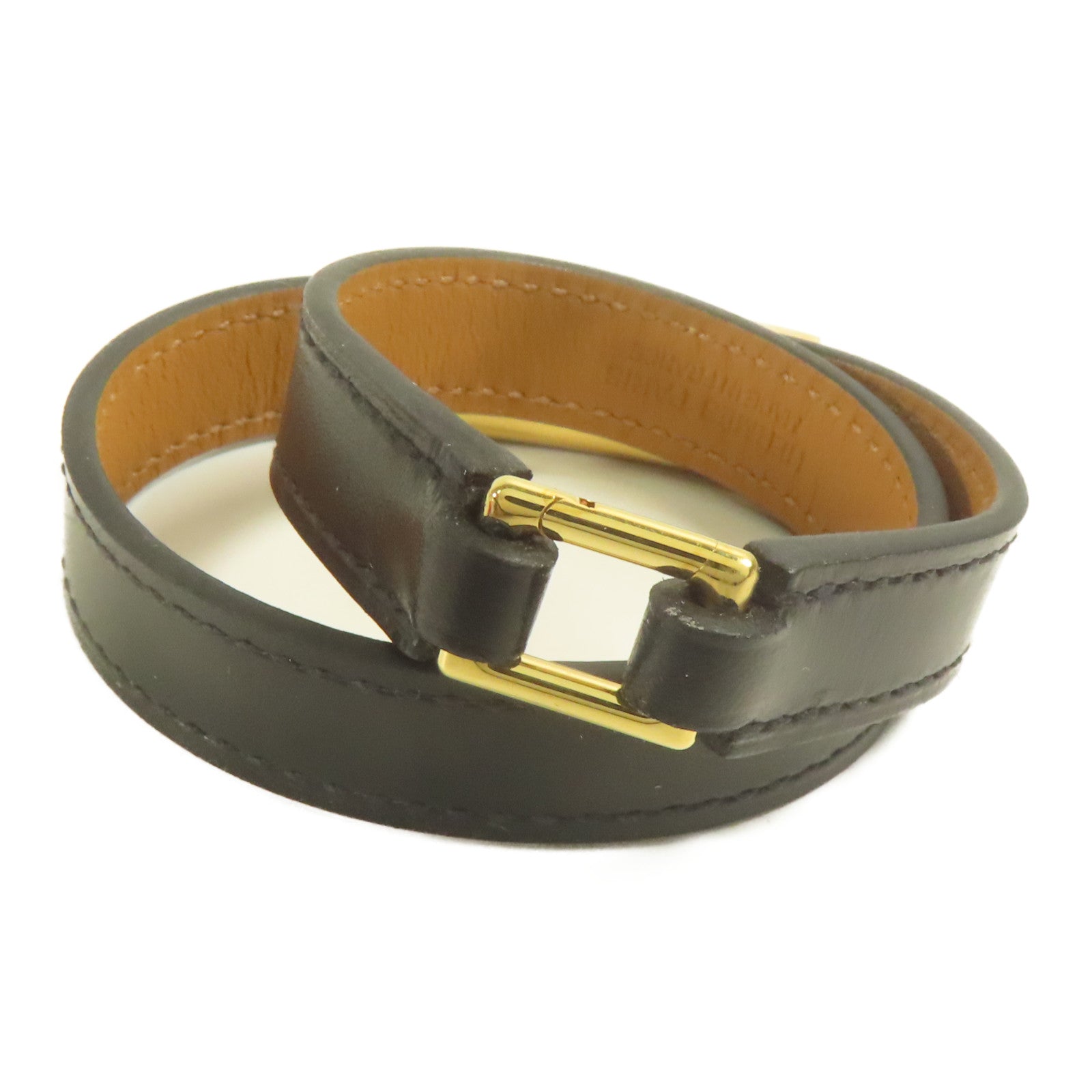 HERMES 皮革CDC Bracelet XS金扣手帶Noir