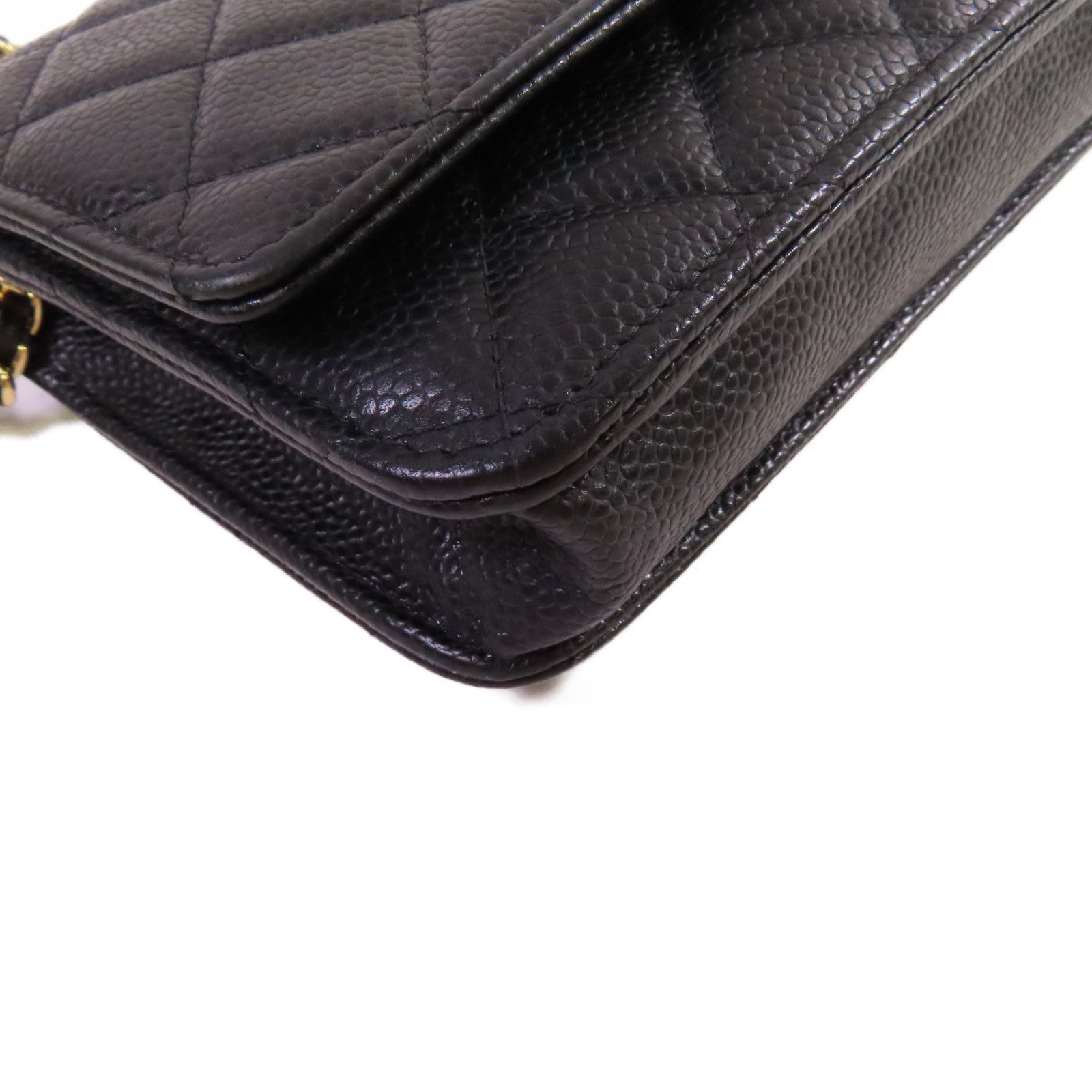 CHANEL 菱格Caviar皮革WOC Wallet On Chain Shoulder Bag金扣鏈帶肩背袋黑色