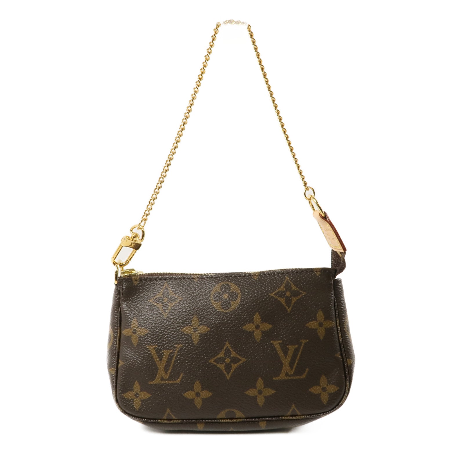 LOUIS VUITTON Monogram Mini Pochette Accessoires金扣手挽袋棕色