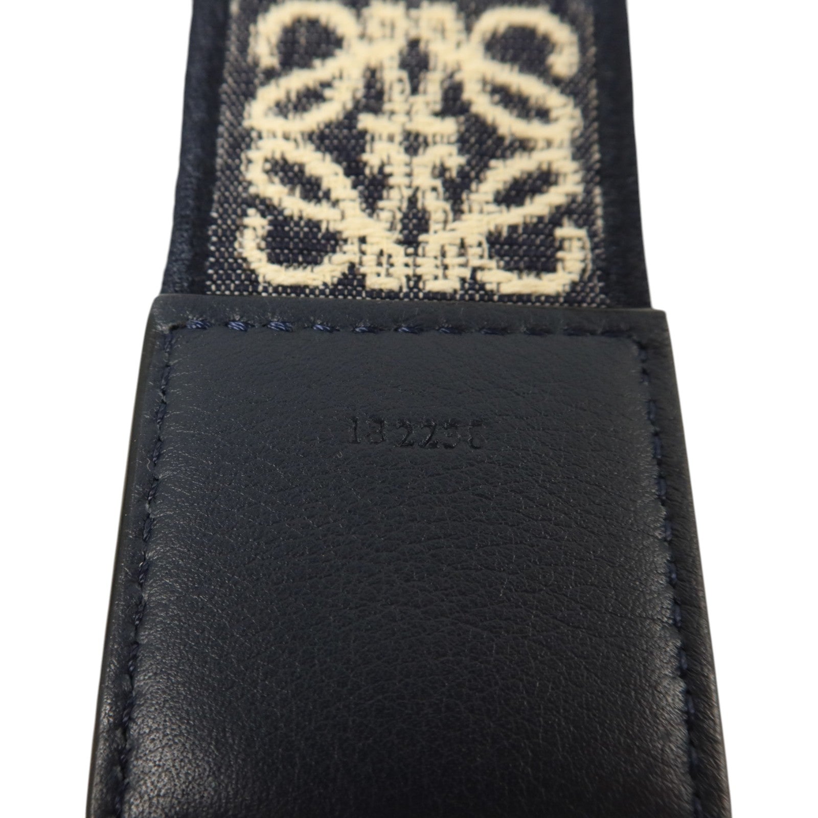 LOEWE 牛仔佈/牛皮皮革Anagram Bag Shoulder Strap金扣肩帶