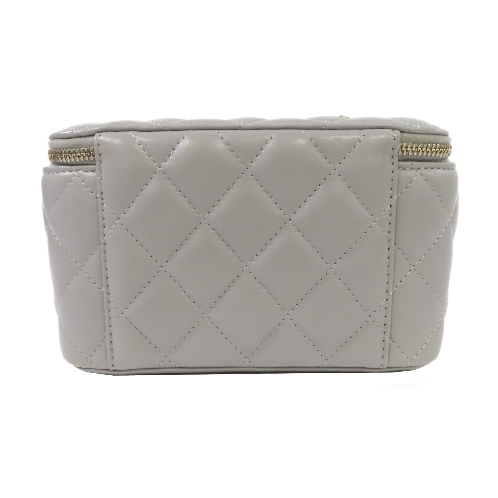 CHANEL 菱格羊皮皮革Vanity Case金扣鏈帶肩背袋灰色