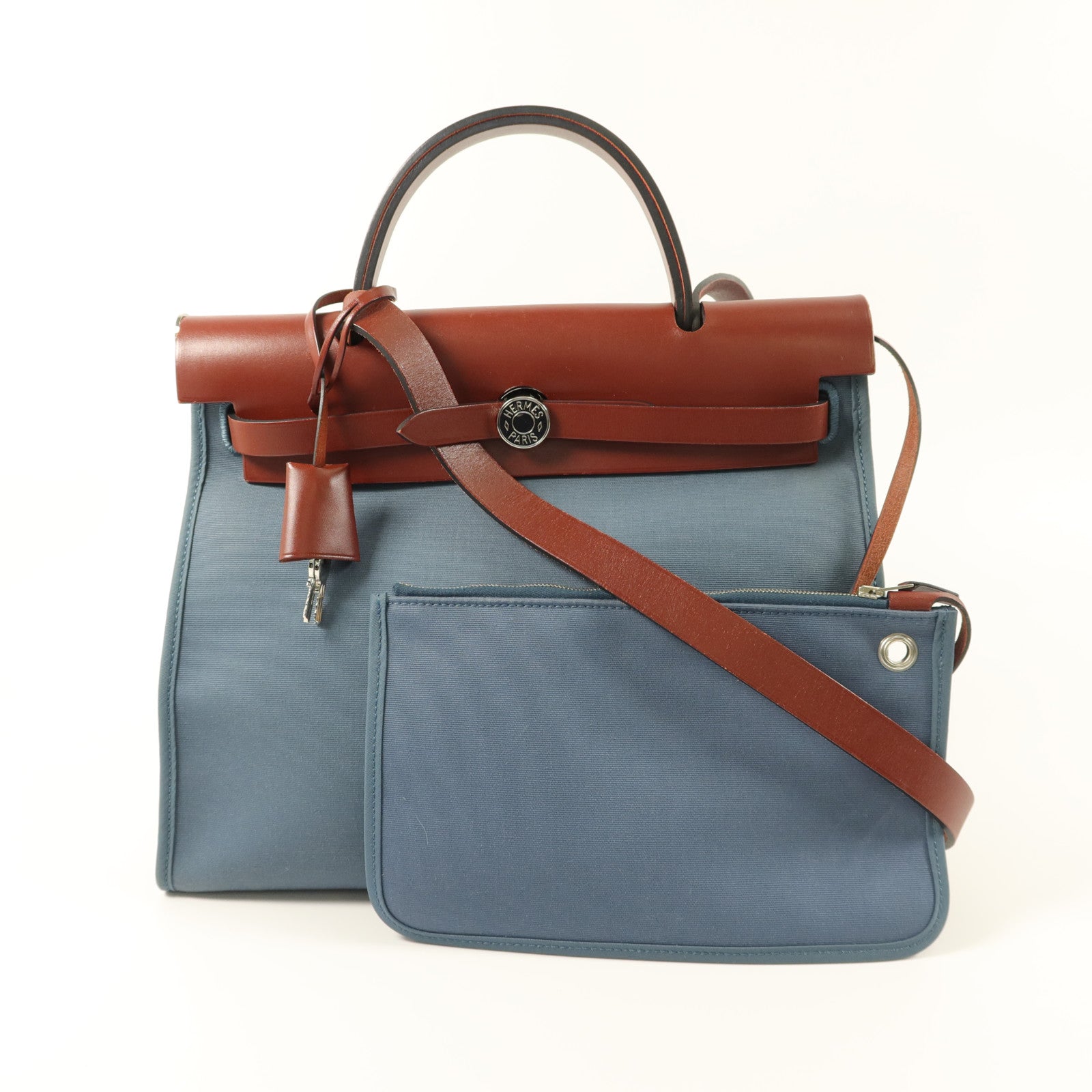 HERMES 帆布Herbag PM手挽肩背兩用袋Bleu Tempete