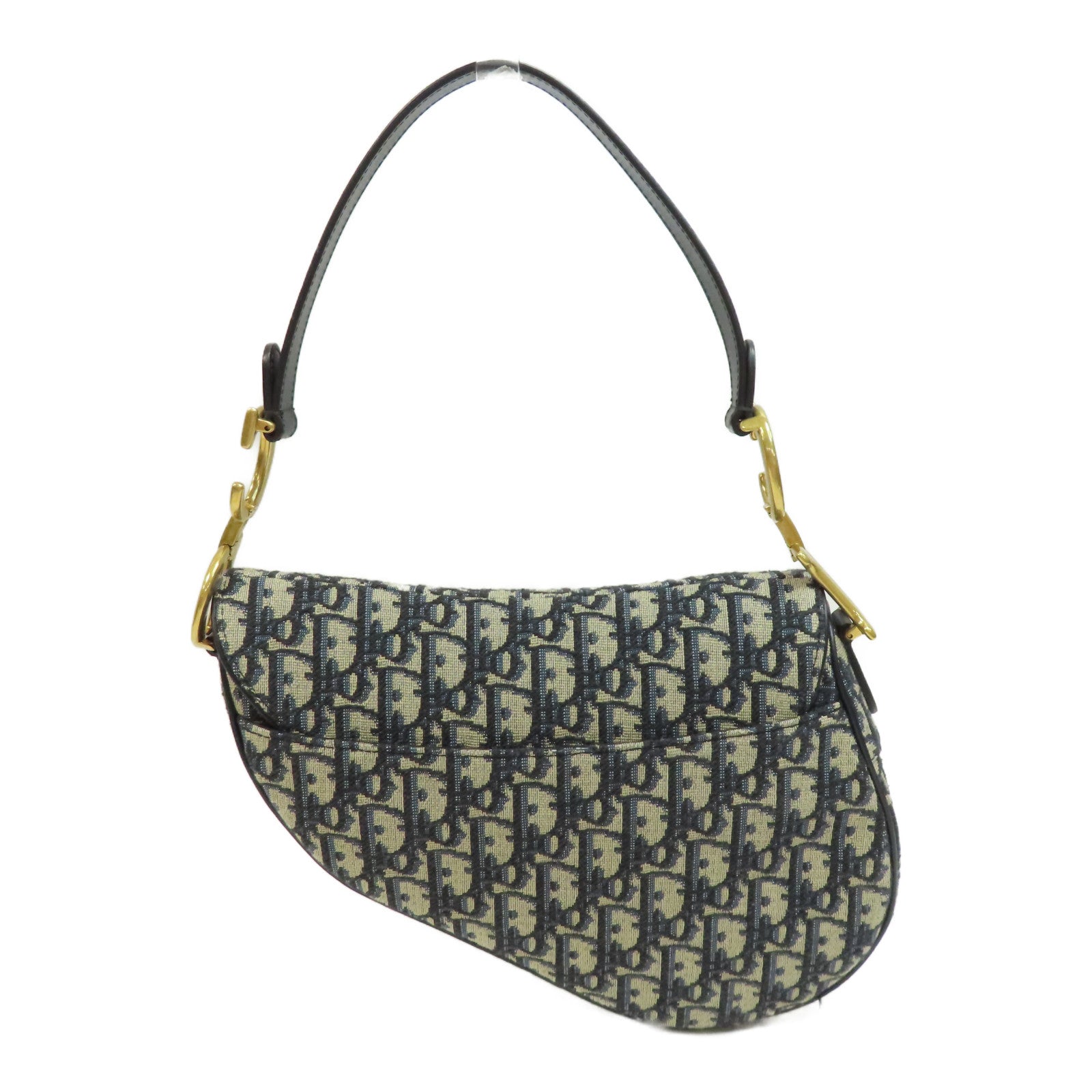 Dior 帆布Saddle Bag金扣手挽袋藍色