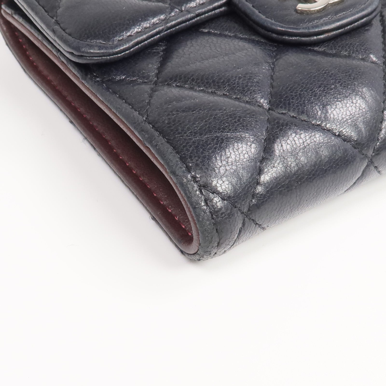 CHANEL 羊皮皮革Fold Wallet銀扣錢包