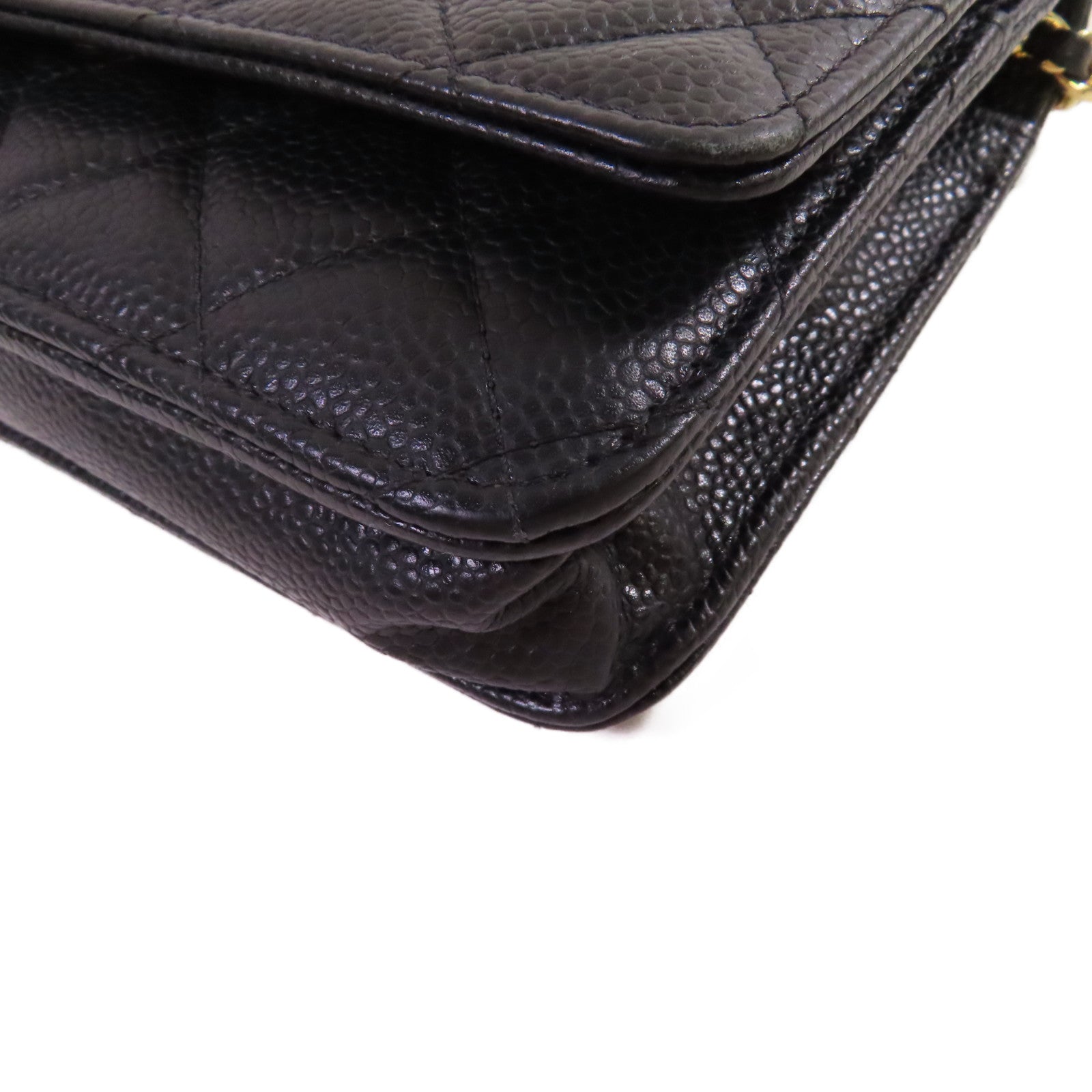 CHANEL 菱格Caviar皮革WOC Wallet On Chain Shoulder Bag金扣鏈帶肩背袋黑色