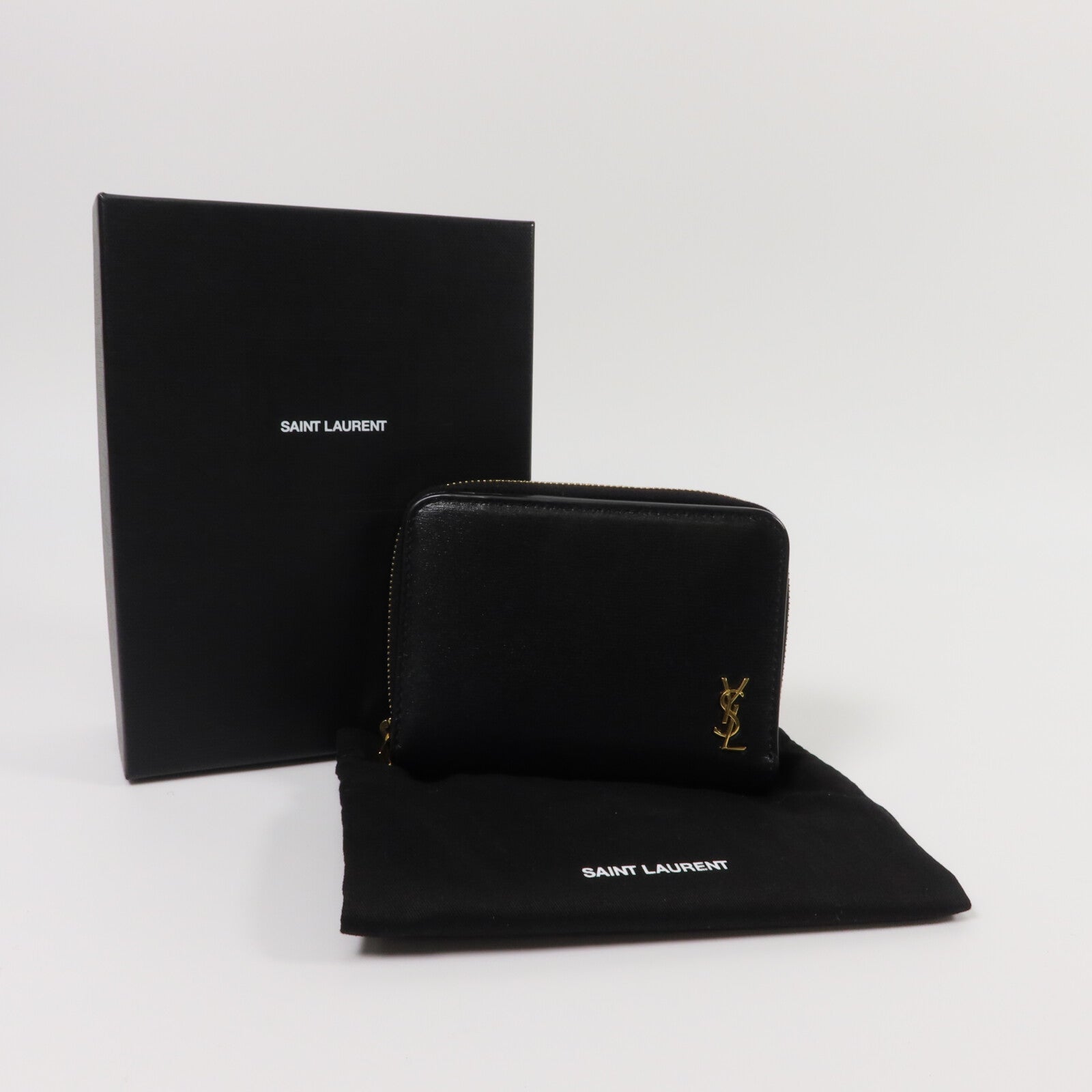 SAINT LAURENT 牛皮皮革Tiny Cassandre Zip Wallet錢包