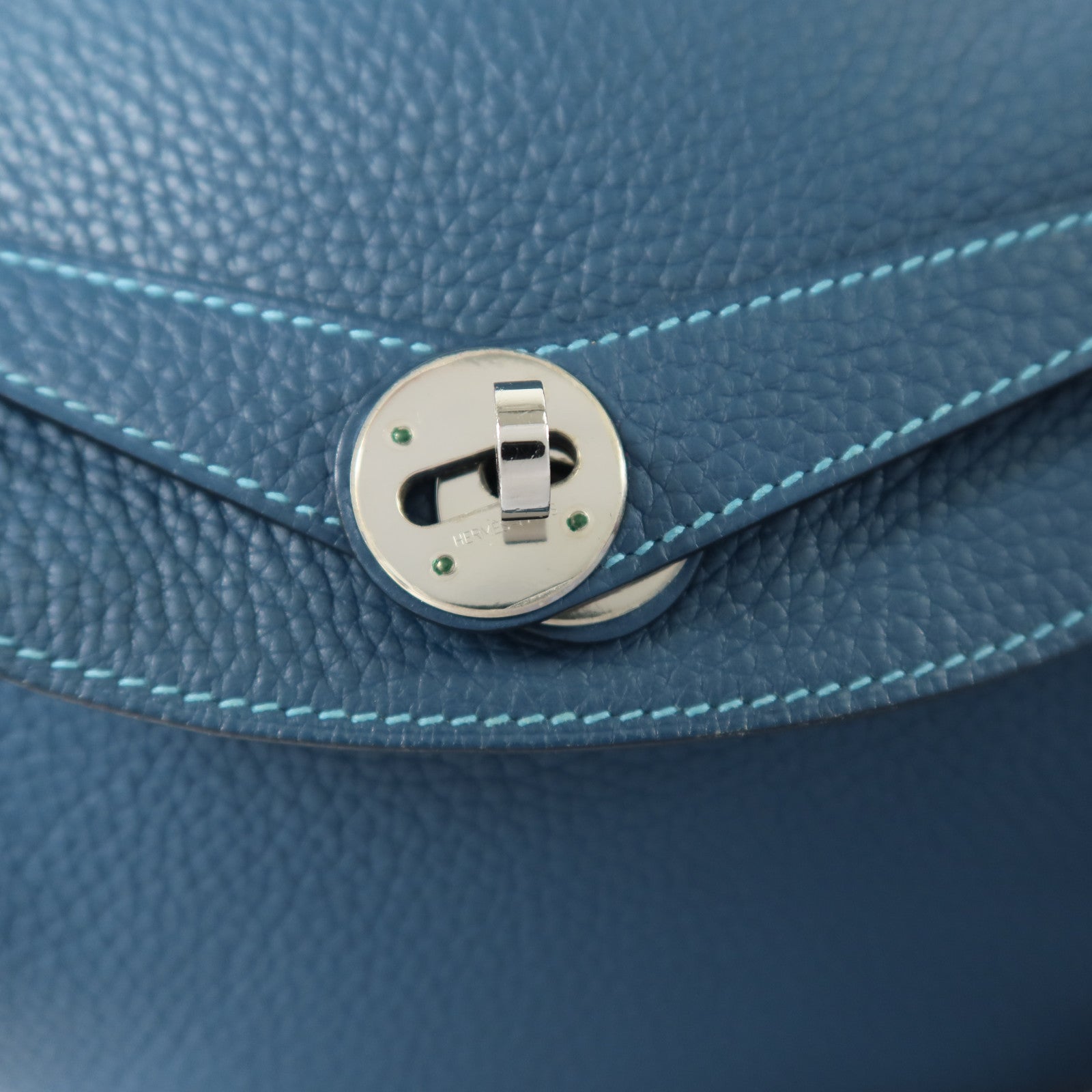HERMES Clemence皮革Lindy 30銀扣手挽肩背兩用袋Turquoise/Colvert
