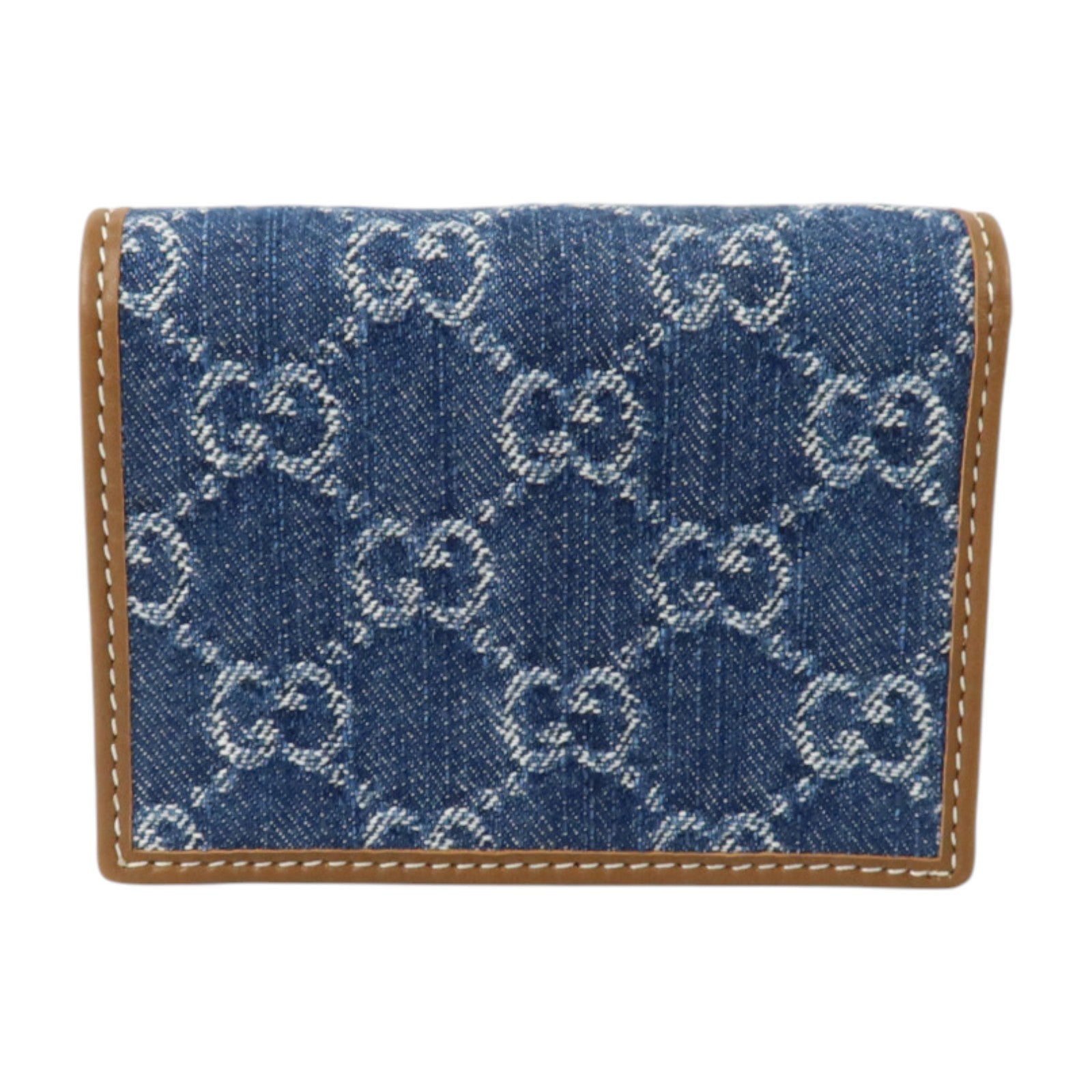 GUCCI 牛仔布/牛皮皮革GG Emblem Small金扣錢包