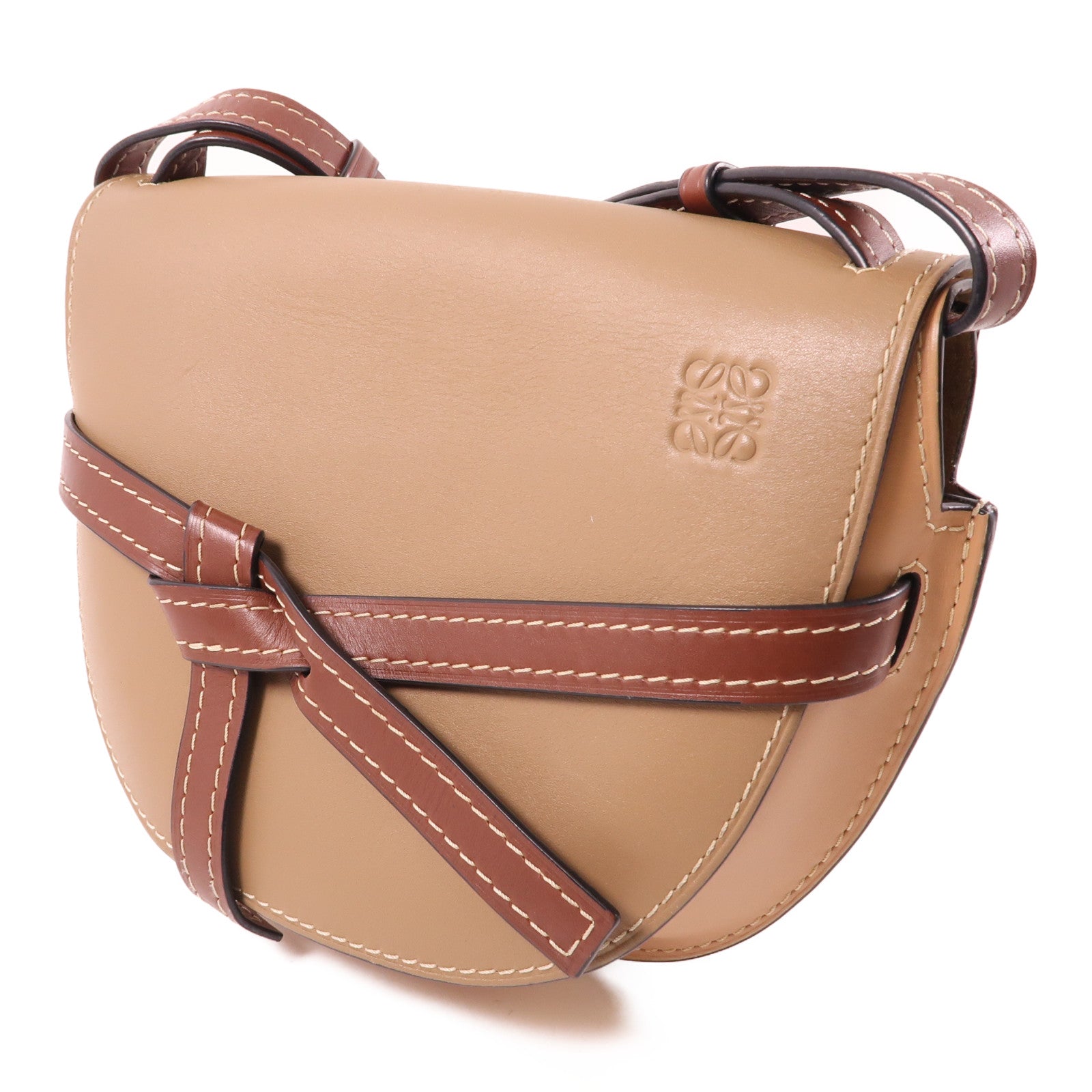 LOEWE 牛皮皮革Gate Shoulder Bag金扣肩背袋棕色