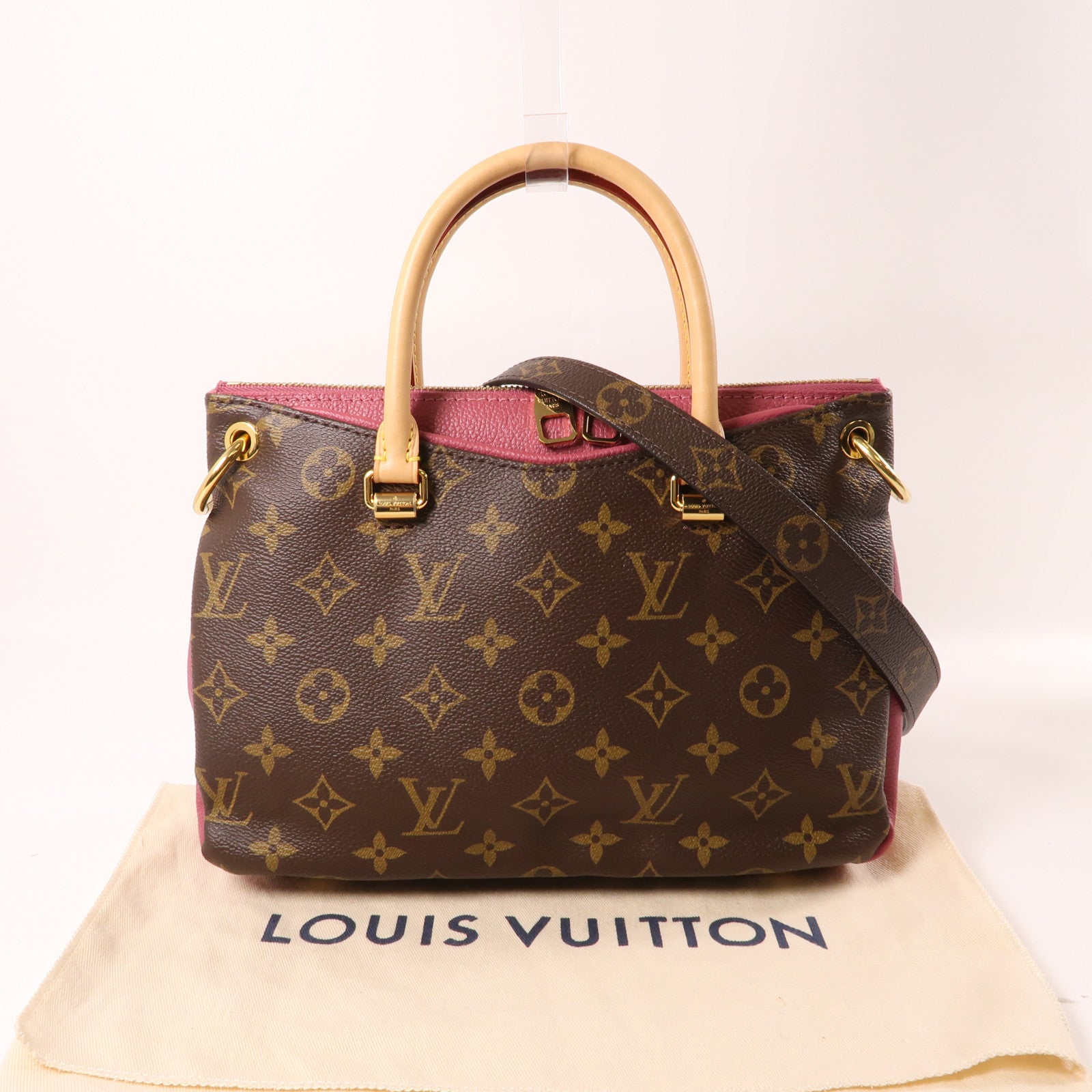 LOUIS VUITTON Monogram Pallas BB金扣手挽肩背兩用袋棕色/紅色