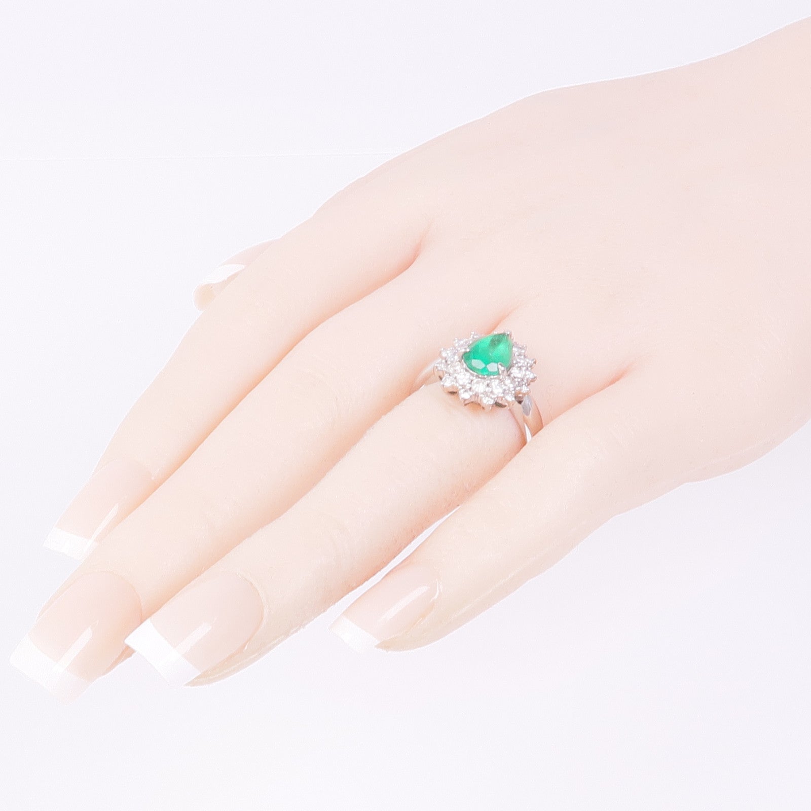 JEWELRY PT900鉑金Emerald Diamond Ring綠寶石/鑽石戒指US#7