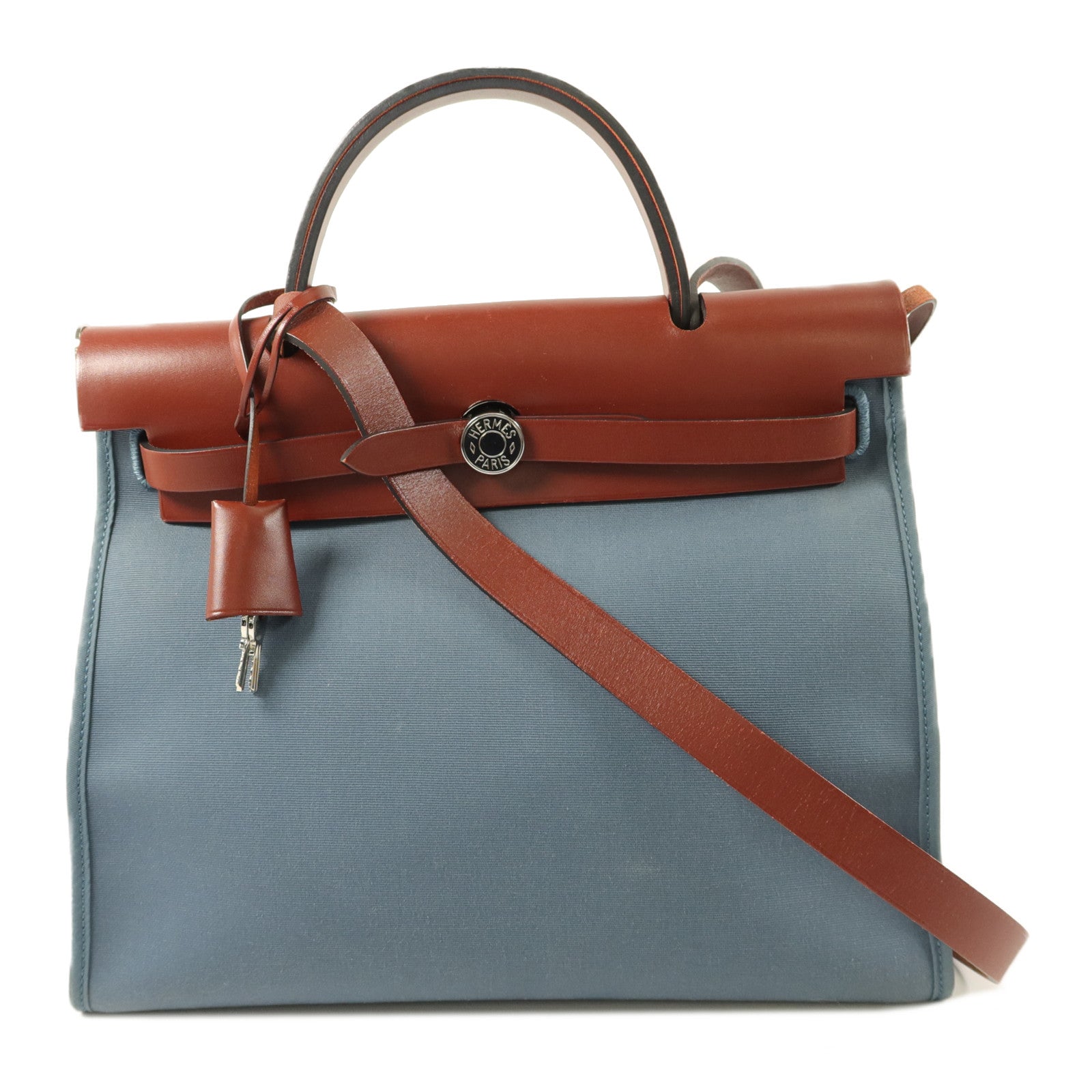 HERMES 帆布Herbag PM手挽肩背兩用袋Bleu Tempete