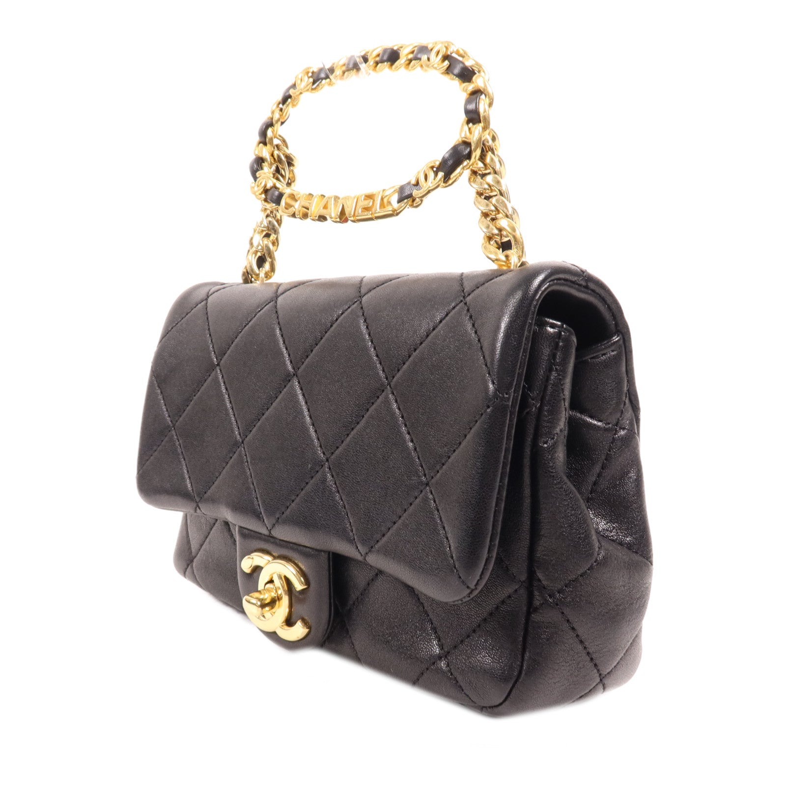 CHANEL 羊皮皮革Chain Shoulder金扣手挽肩背兩用袋