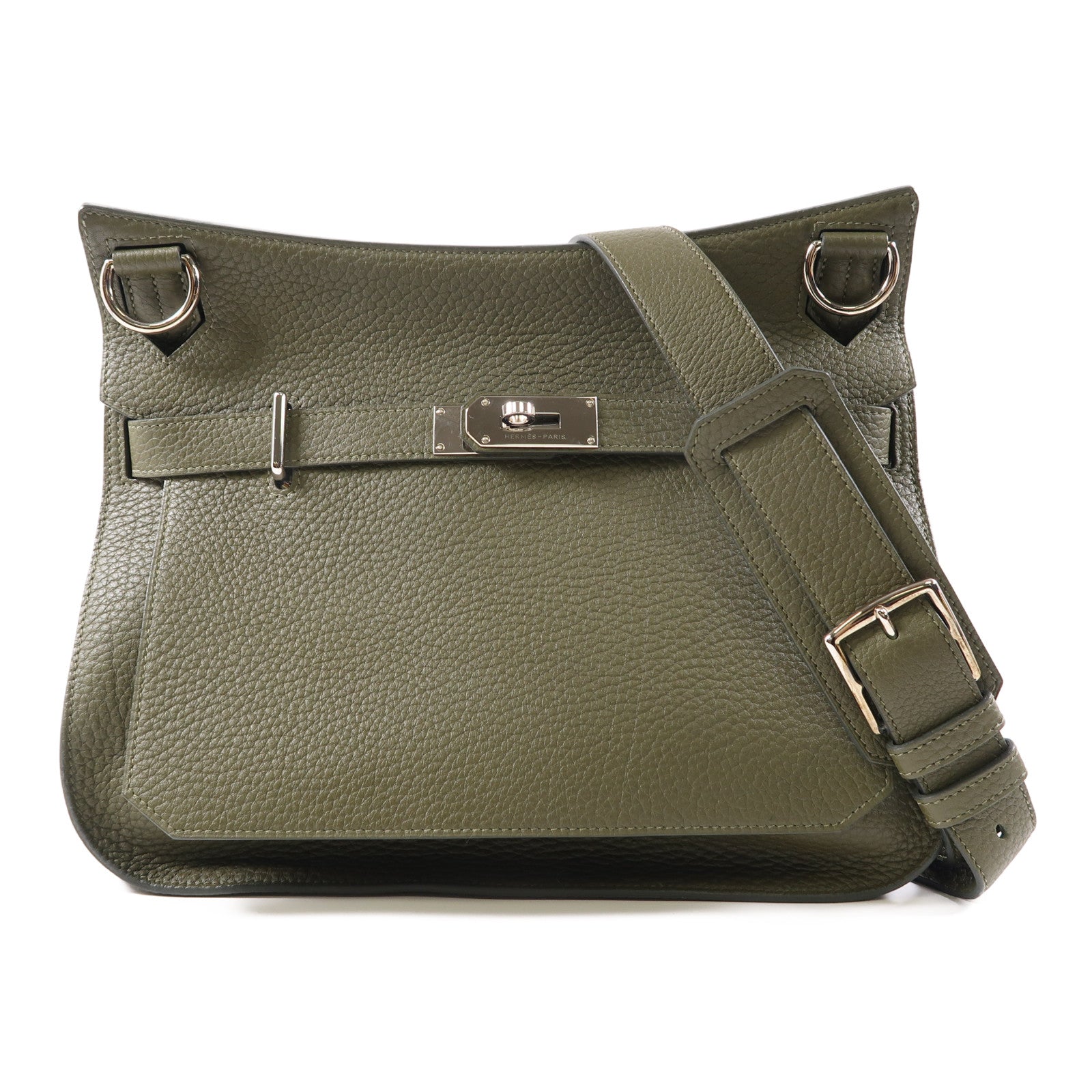 HERMES Clemence皮革Jypsiere 31銀扣肩背袋Vert Veronese綠色