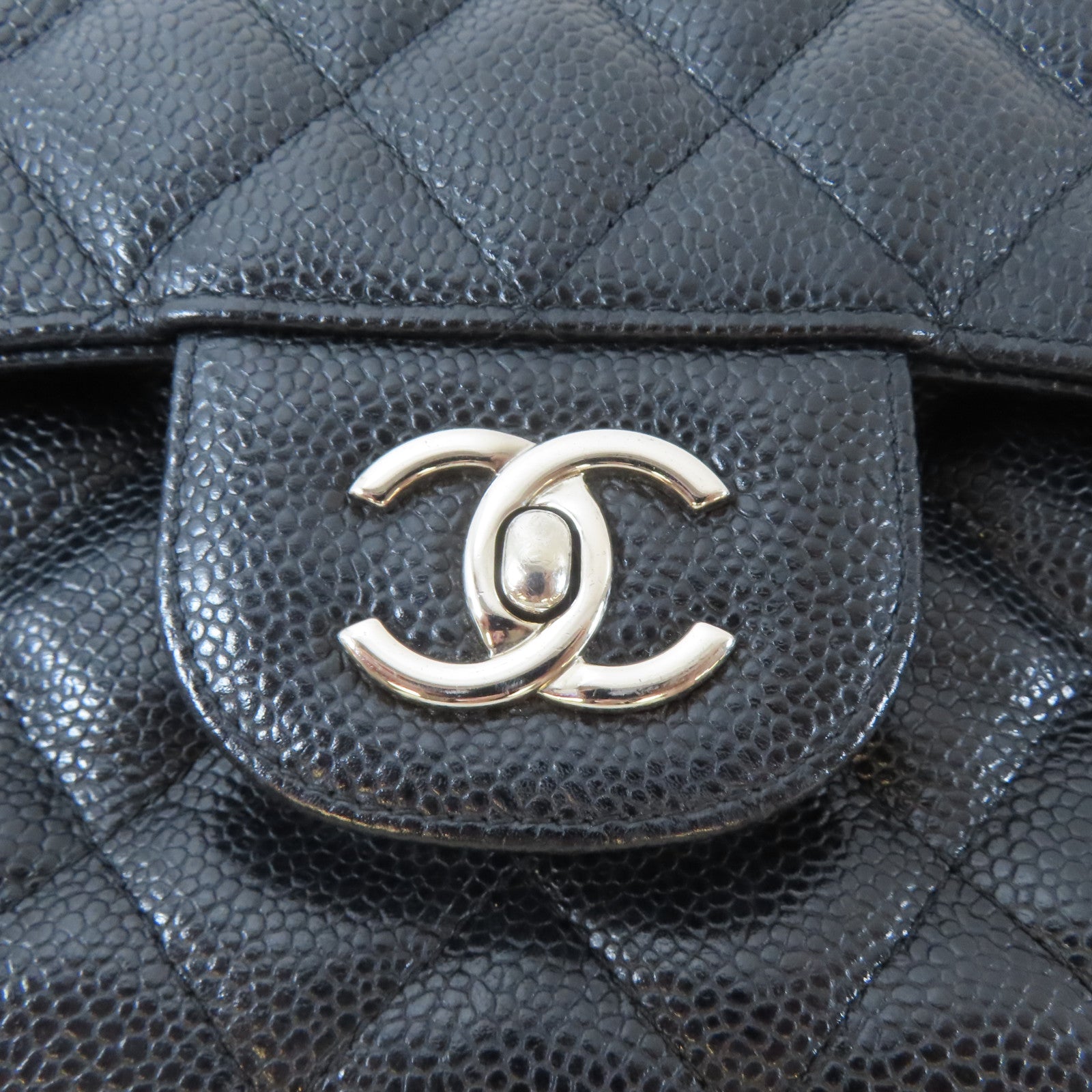 CHANEL 菱格牛皮皮革Jumbo Double Flap Classic Bag銀扣鏈帶肩背袋黑色