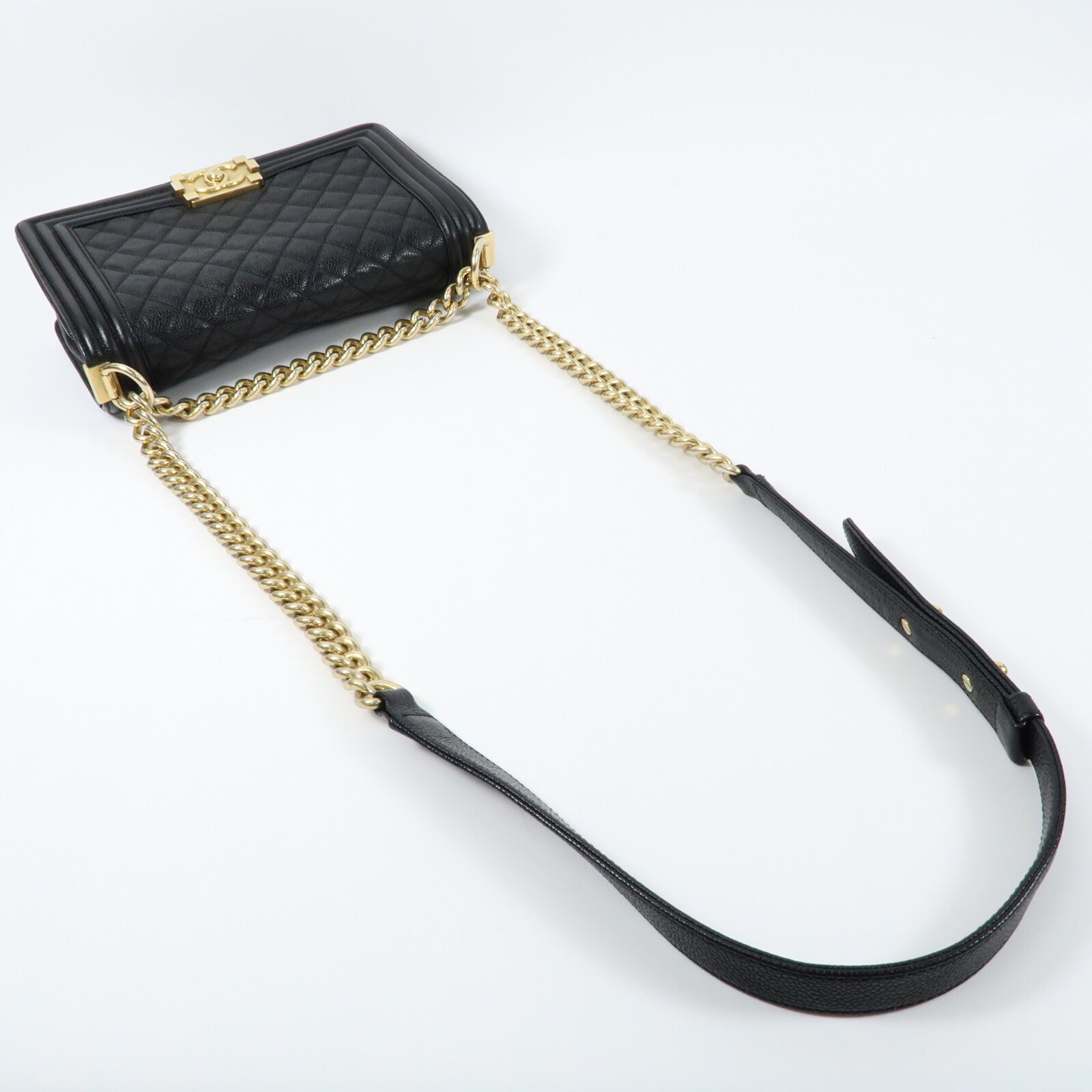CHANEL 牛皮皮革Boy 25金扣鏈帶肩背袋