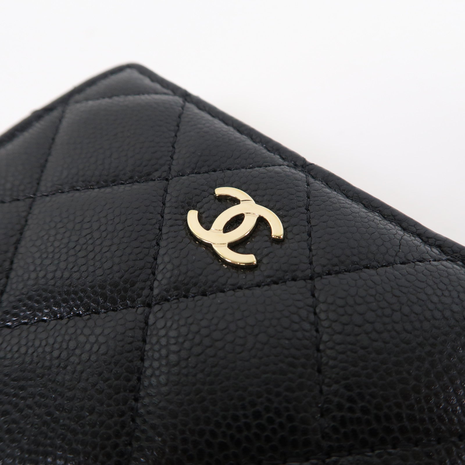 CHANEL 菱格Caviar皮革Wallet金扣錢包黑色