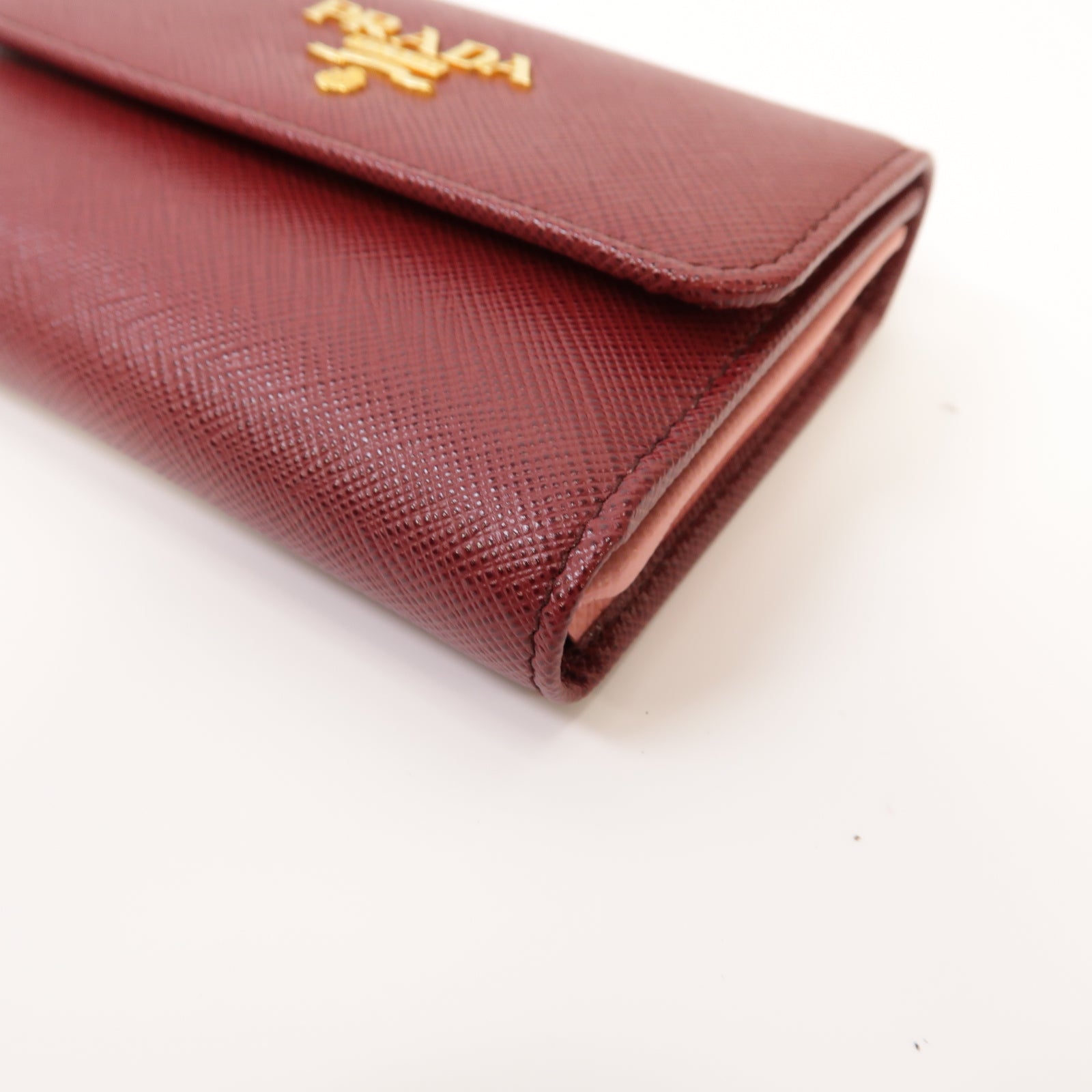 PRADA 牛皮皮革Wallet金扣錢包紅色