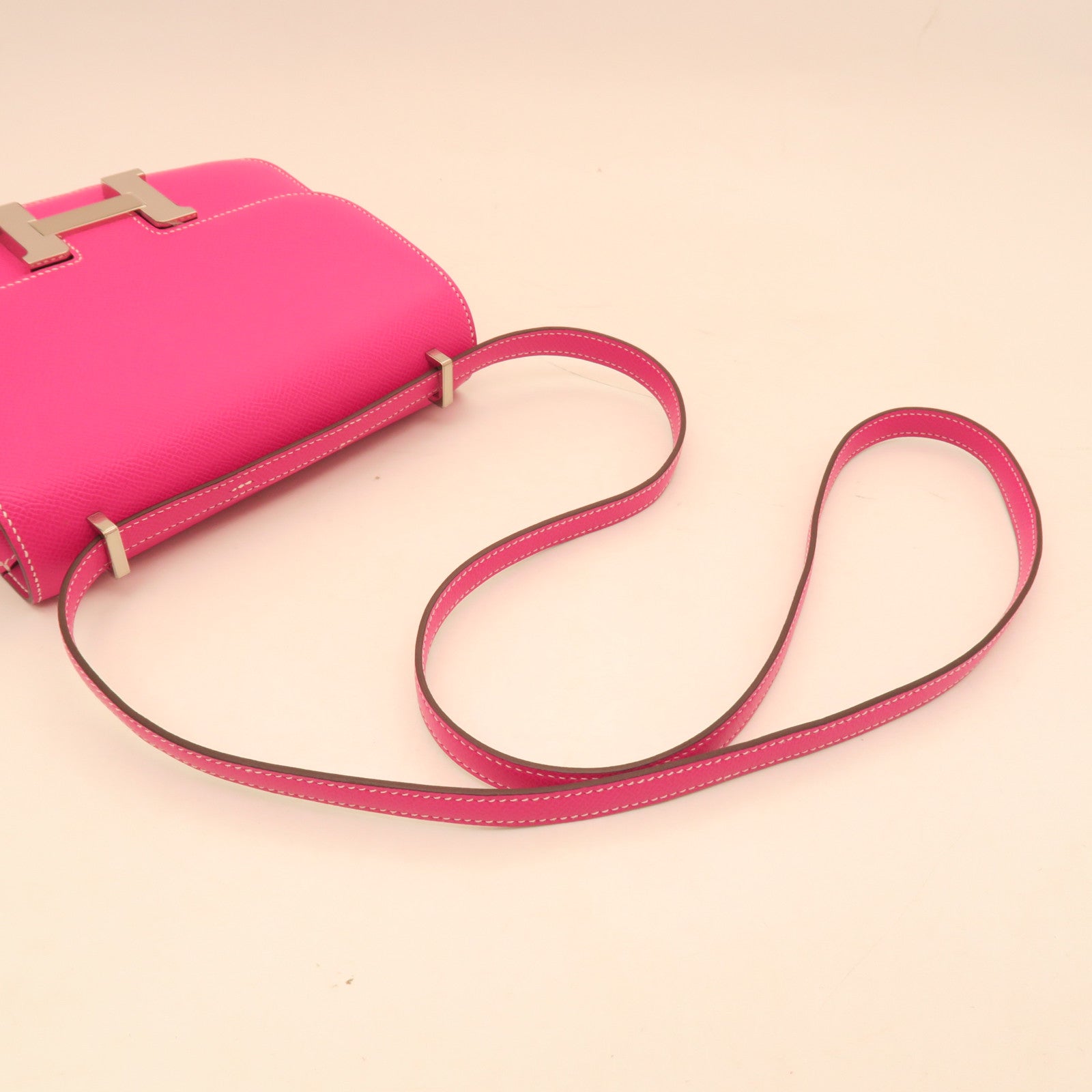 HERMES Epsom Leather Constance Mini Gold Buckle Shoulder Bag Rose