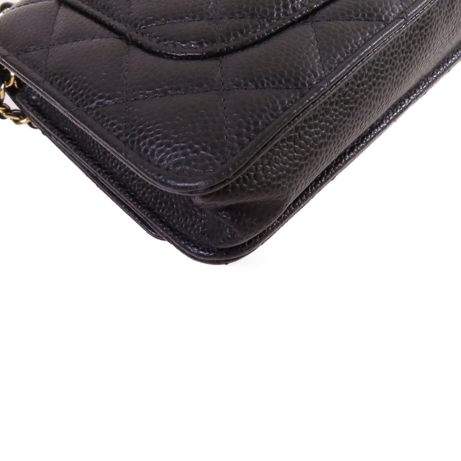 CHANEL 菱格Caviar皮革WOC Wallet On Chain Shoulder Bag金扣鏈帶肩背袋黑色