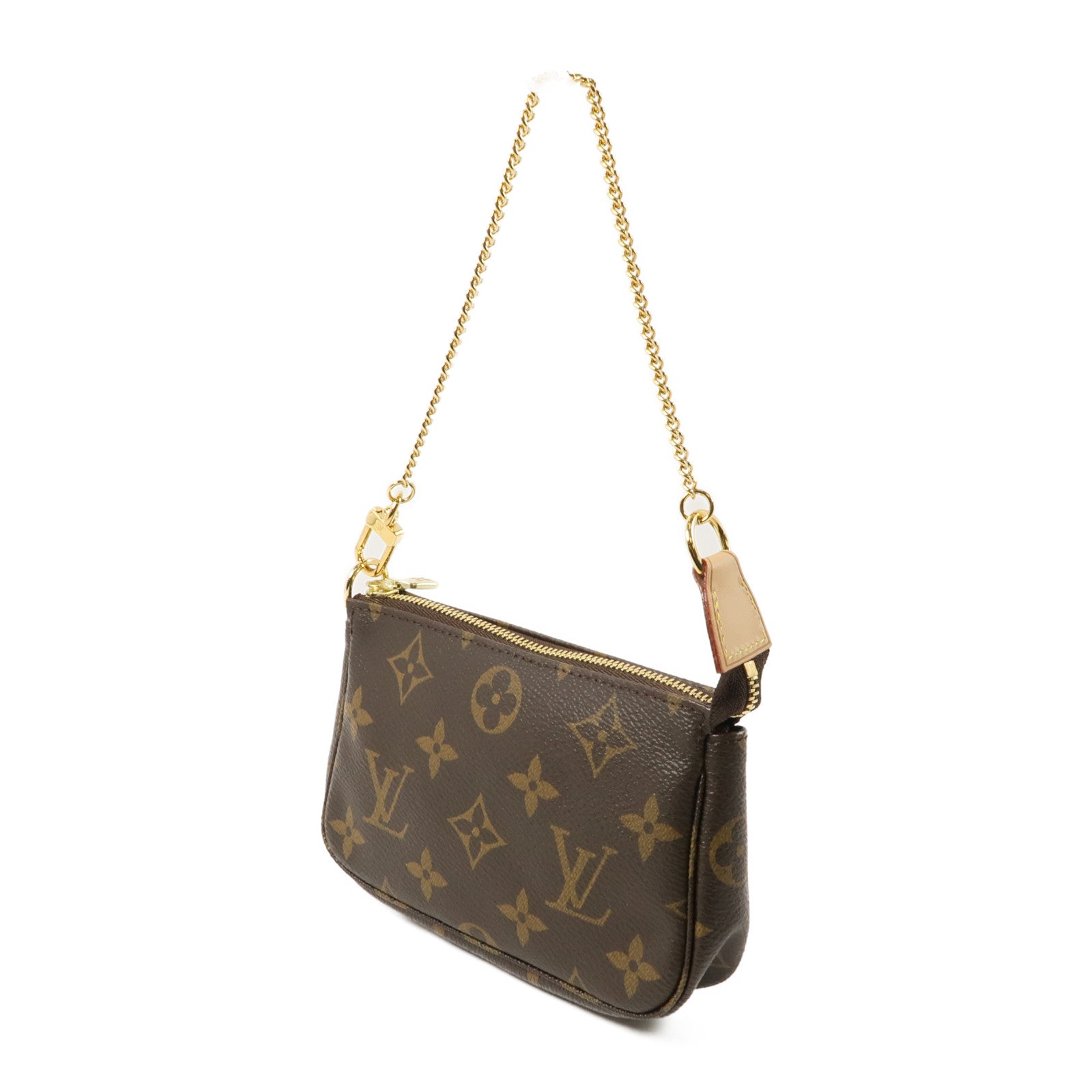 LOUIS VUITTON Monogram Mini Pochette Accessoires金扣手挽袋棕色