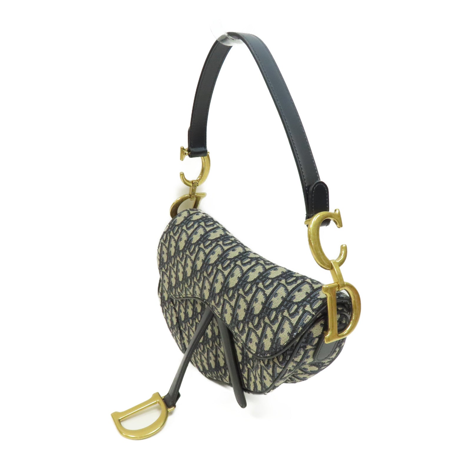 Dior 帆布Saddle Bag金扣手挽袋藍色