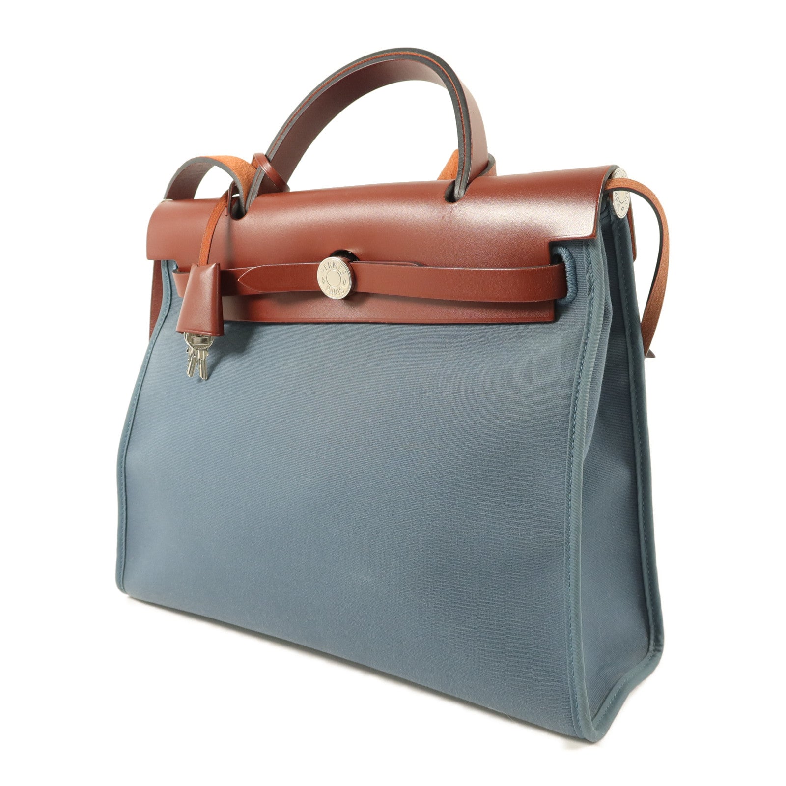 HERMES 帆布Herbag PM手挽肩背兩用袋Bleu Tempete