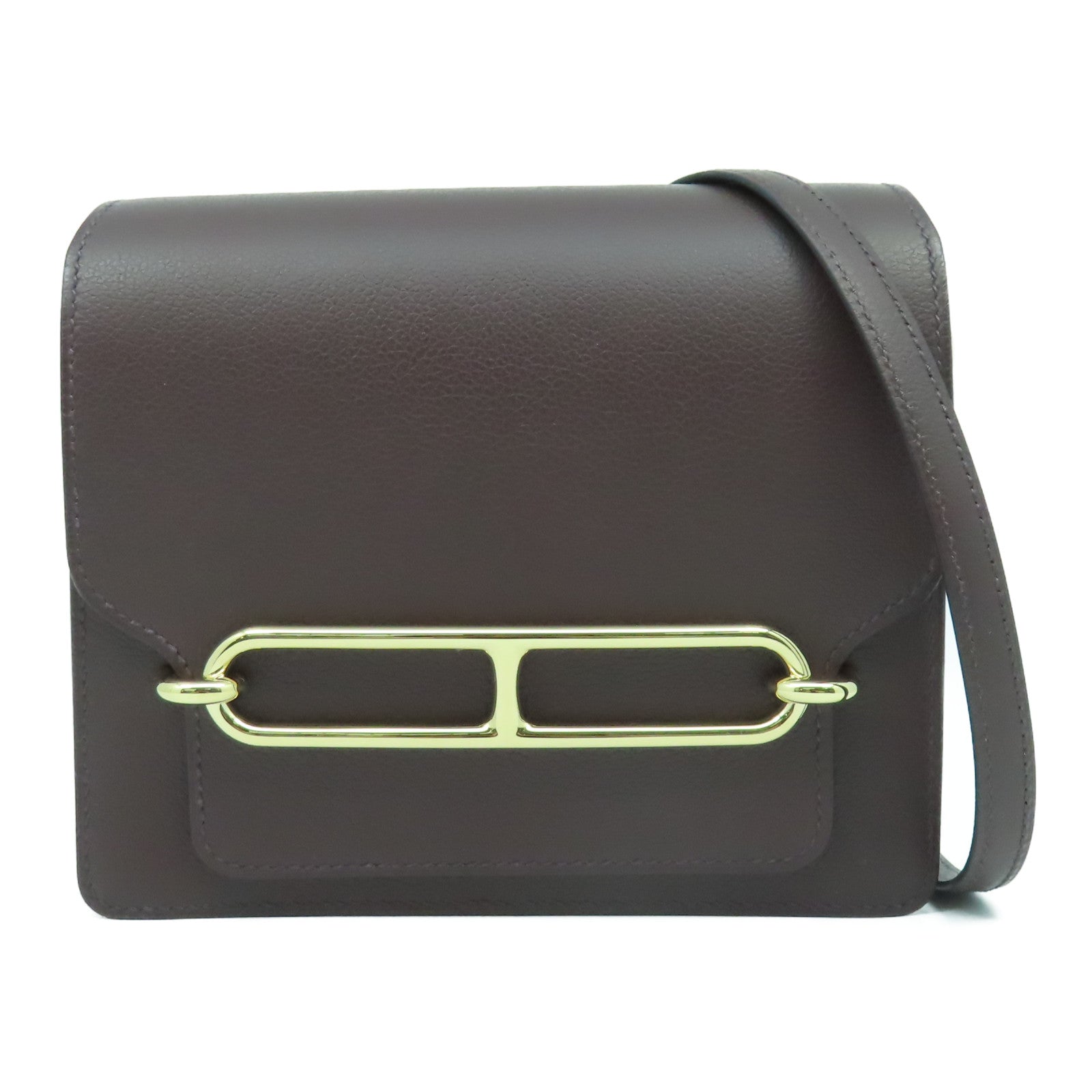 HERMES 【激減優惠】Evercolor皮革Mini Roulis金扣肩背袋深紫色