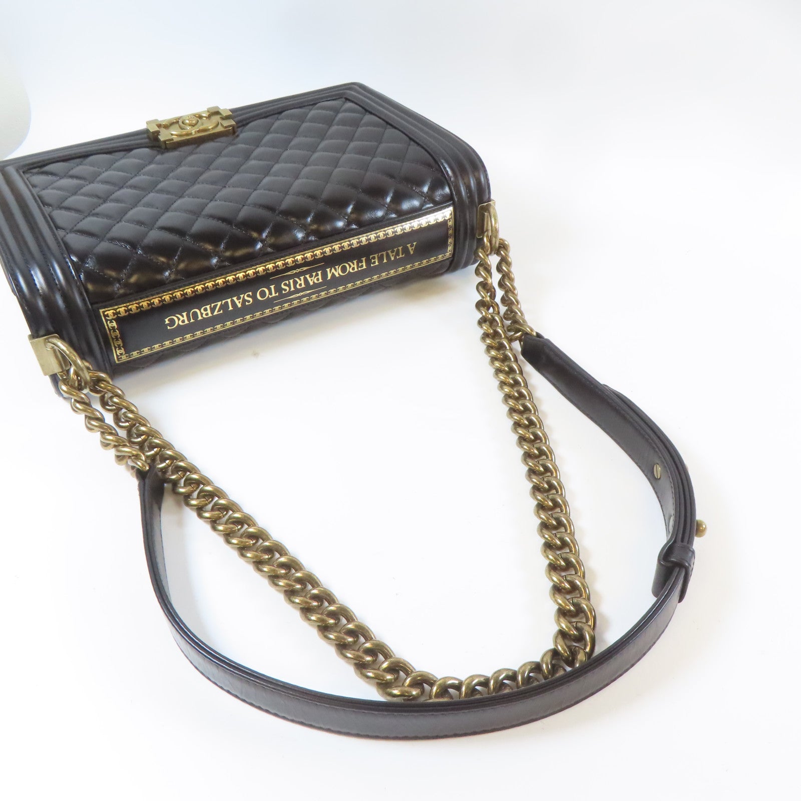 CHANEL 【激減優惠】菱格牛皮皮革Boy Chanel金扣鏈帶肩背袋黑色