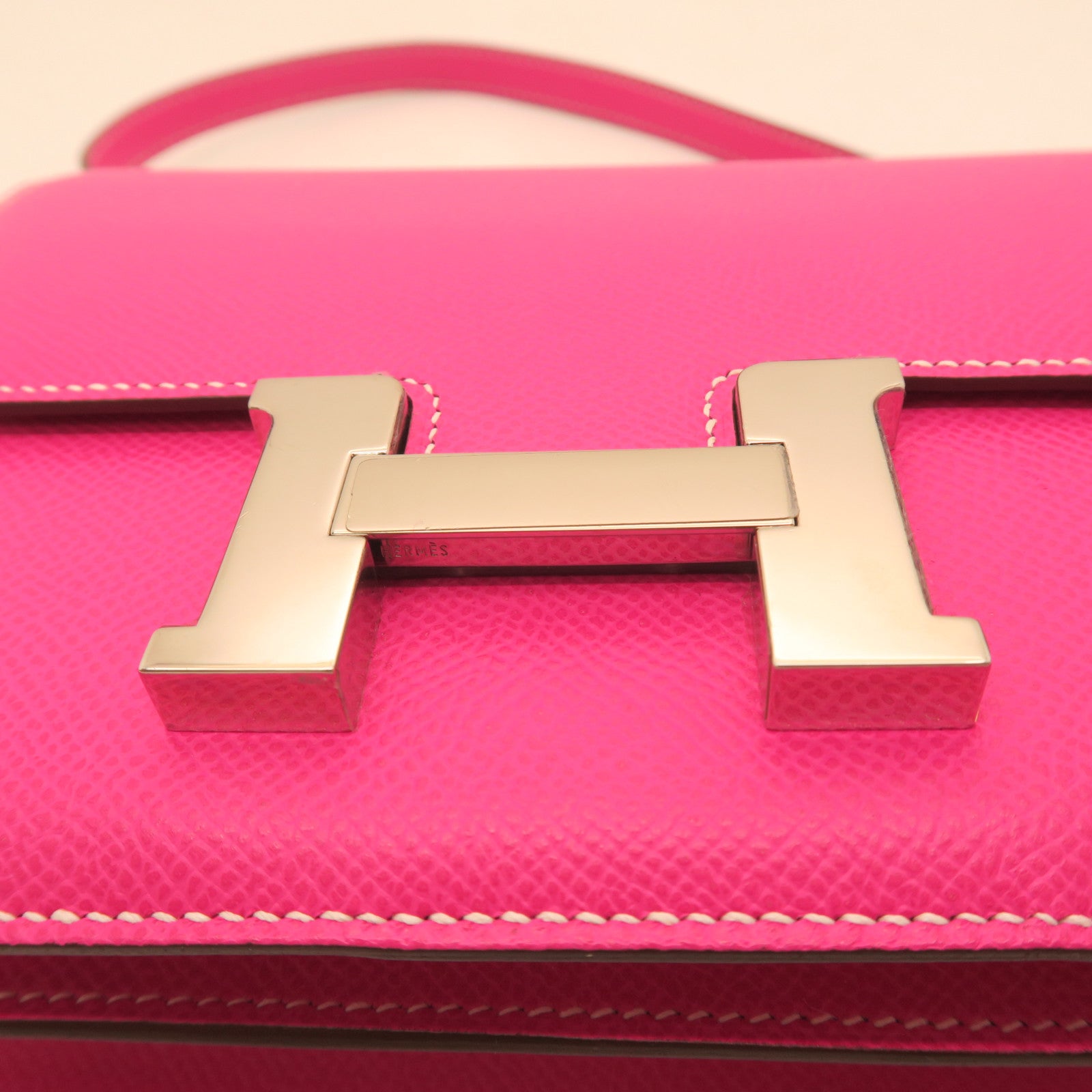HERMES Epsom Leather Constance Mini Gold Buckle Shoulder Bag Rose