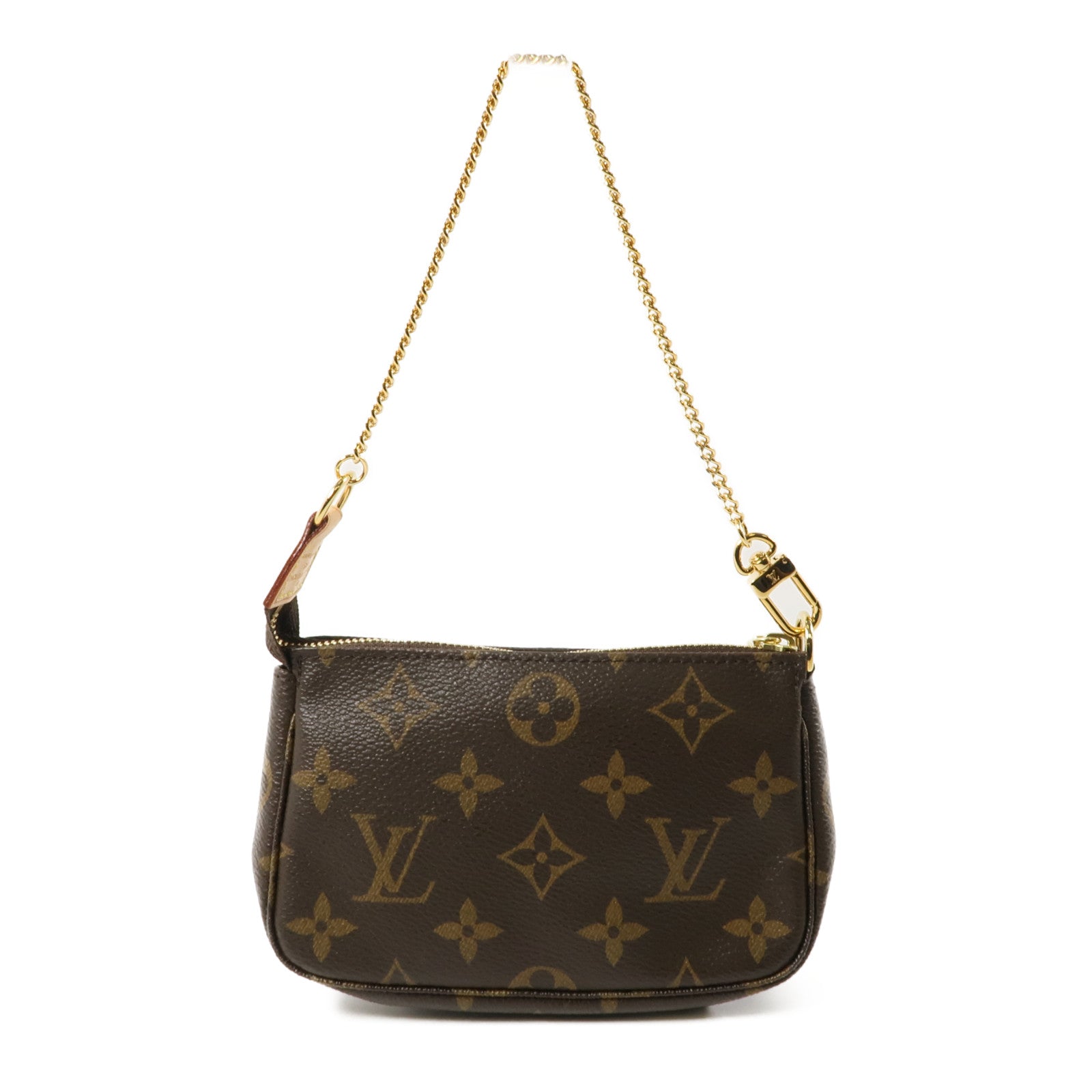 LOUIS VUITTON Monogram Mini Pochette Accessoires金扣手挽袋棕色