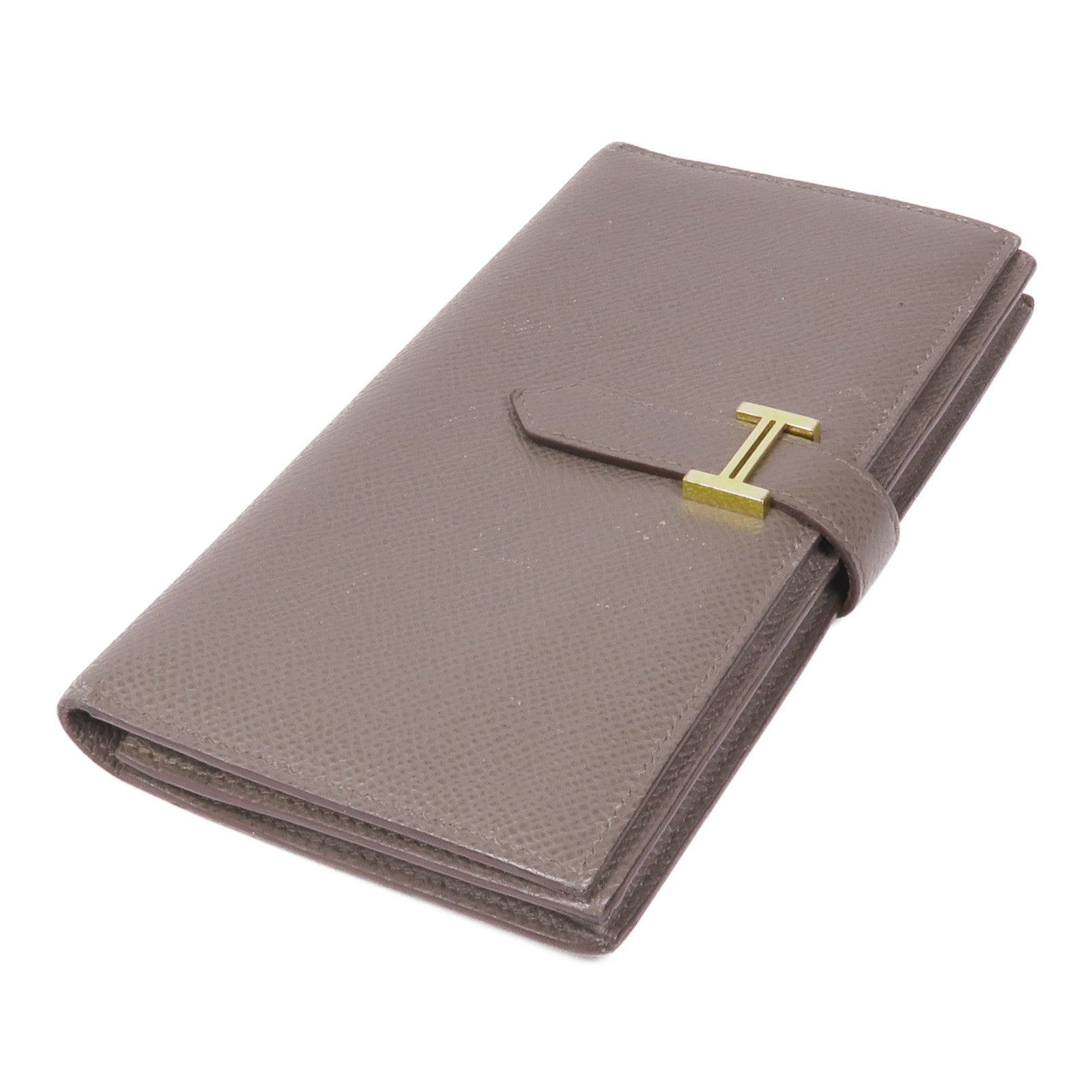 HERMES Epsom皮革Bearn金扣長錢包Etoupe